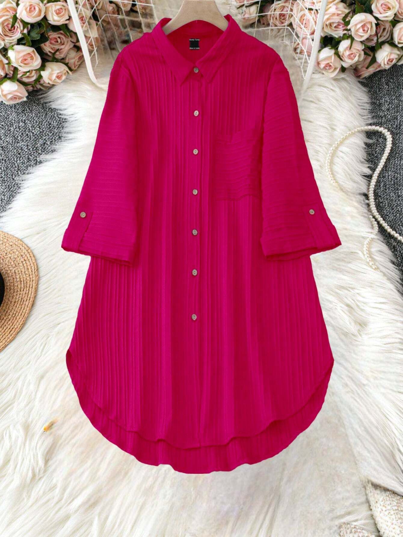 Women Regular Fit Self Design Button Down Collar Casual Shirt-image-45