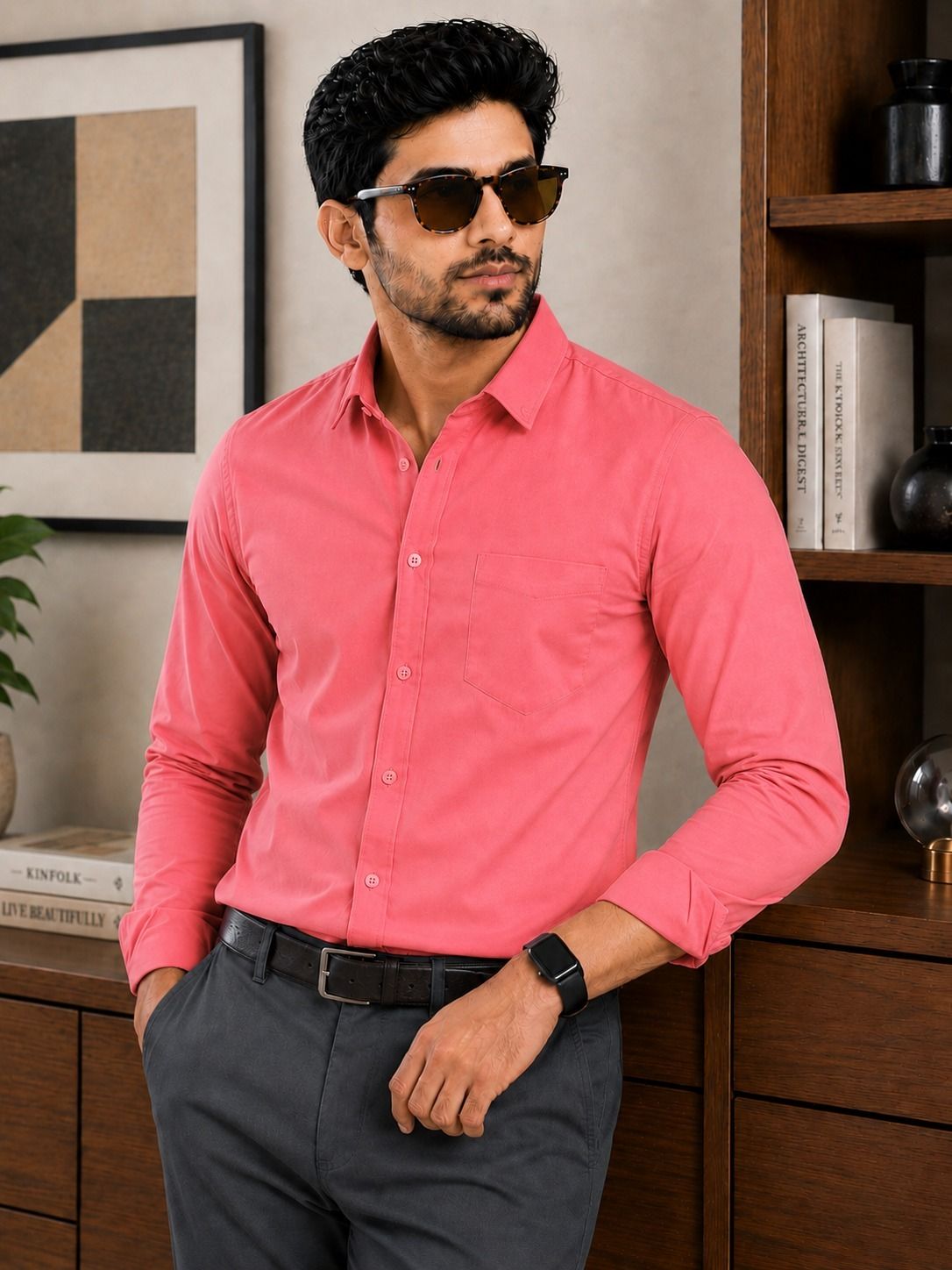 youth first Men Regular Fit Solid Spread Collar Casual Shirt-picture-8