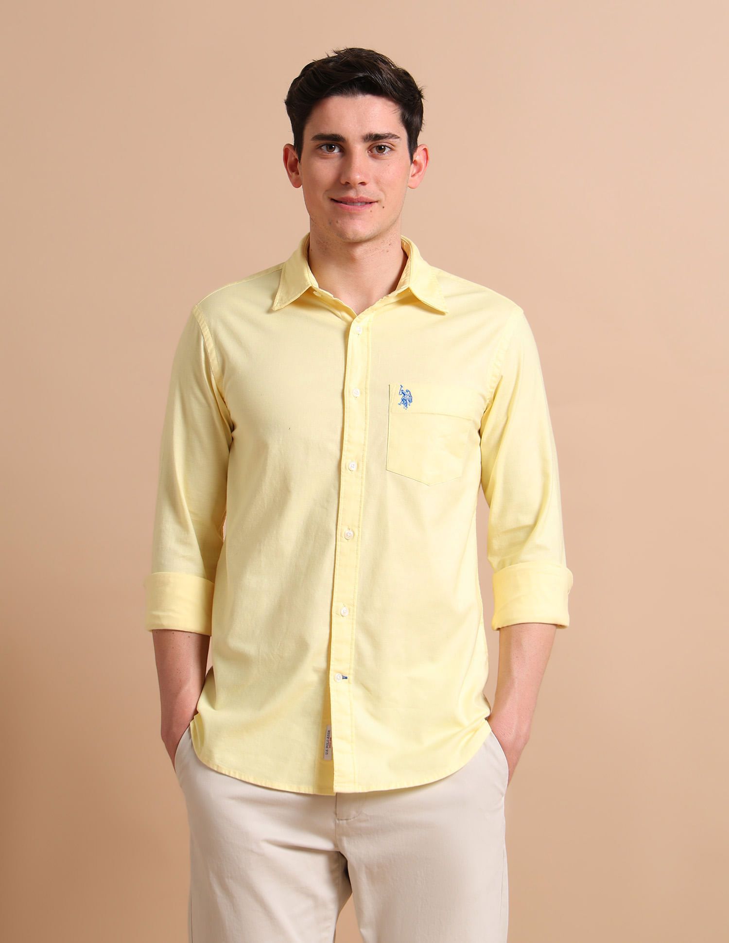 u.s. polo assn. Men Regular Fit Solid Cut Away Collar Casual Shirt-picture-30