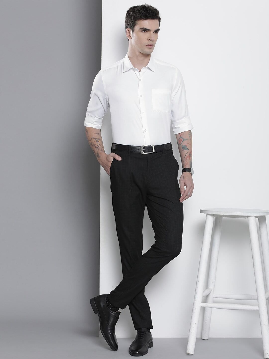 the indian garage co. Men Slim Fit Solid Spread Collar Formal Shirt-picture-14