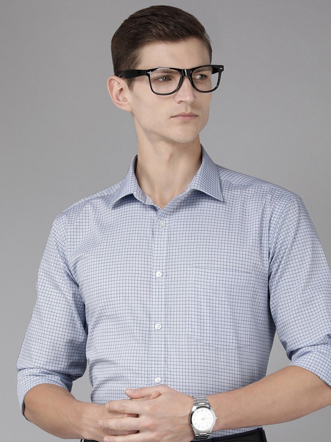 park avenue Men Slim Fit Checkered Spread Collar Formal Shirt-picture-31