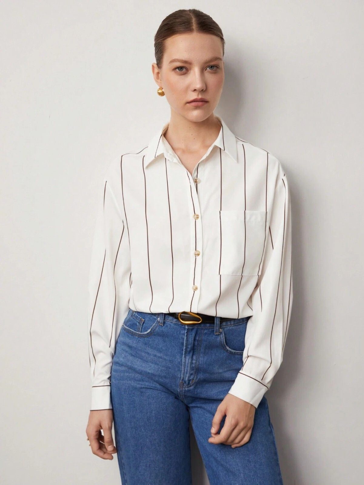 leriya fashion Women Regular Fit Striped Curved Collar Casual Shirt-picture-17