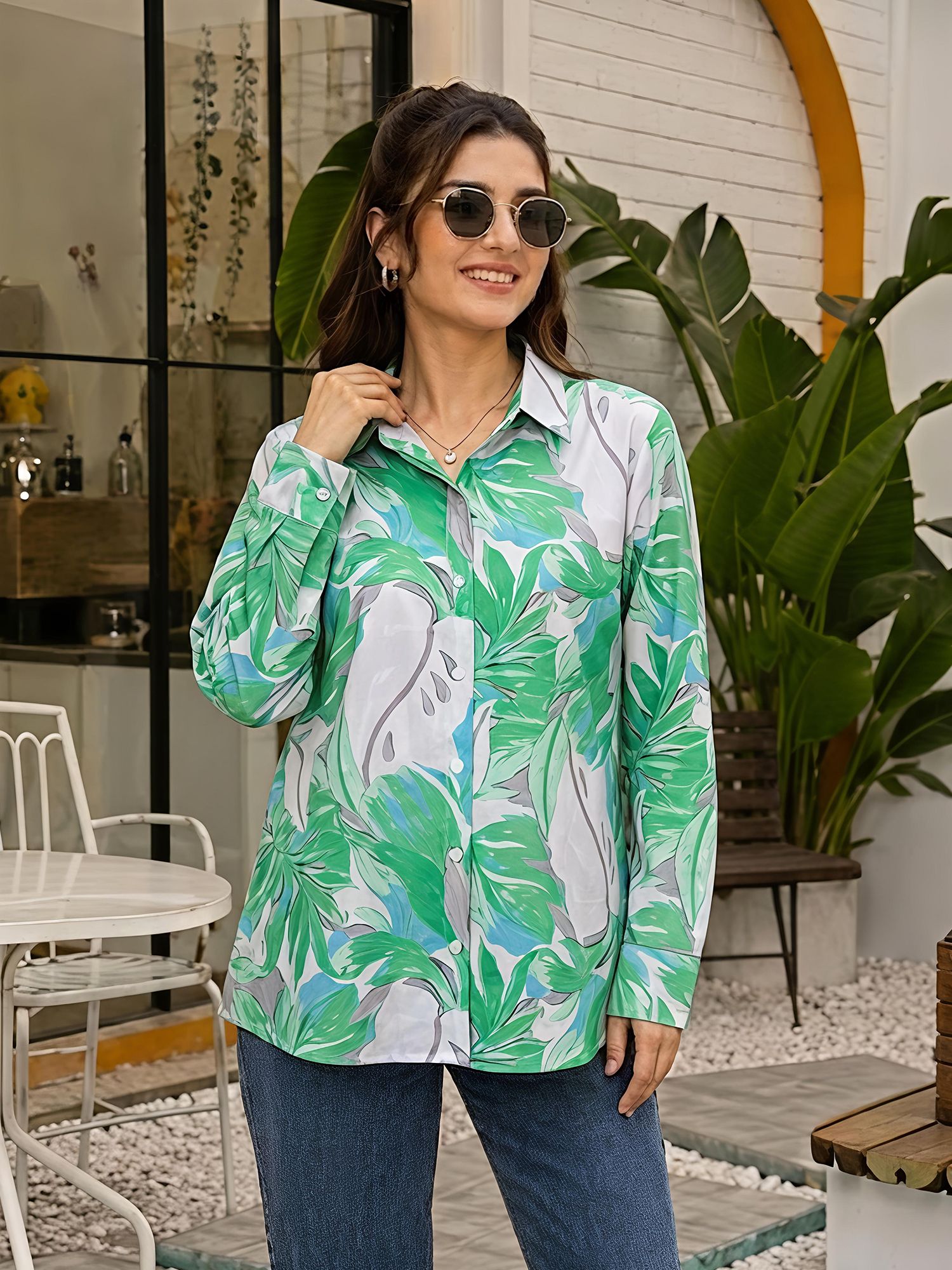 nainvish Women Regular Fit Printed Spread Collar Casual Shirt-picture-4