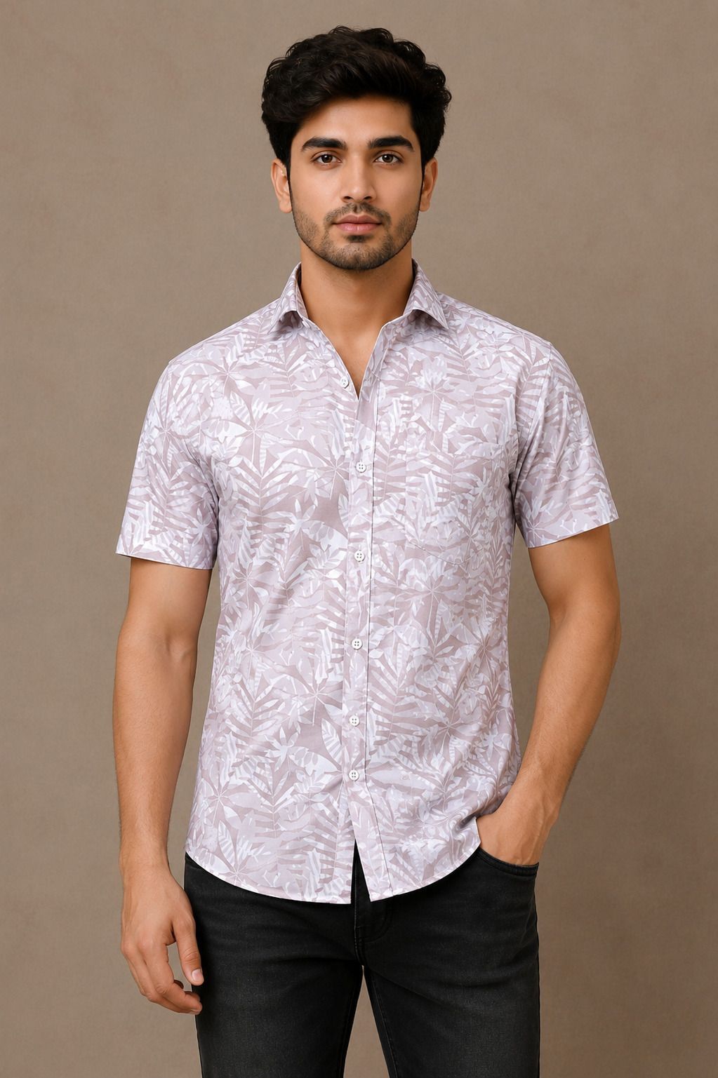 Men Slim Fit Floral Print Spread Collar Casual Shirt-image-37