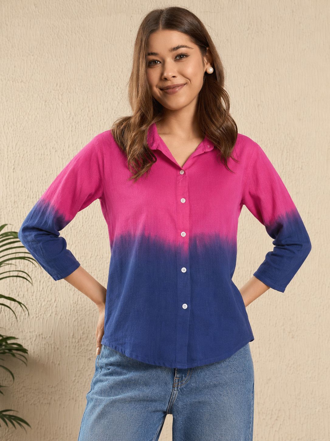 house of urban naari Women Relaxed Fit Dyed/Ombre Spread Collar Casual Shirt-picture-38
