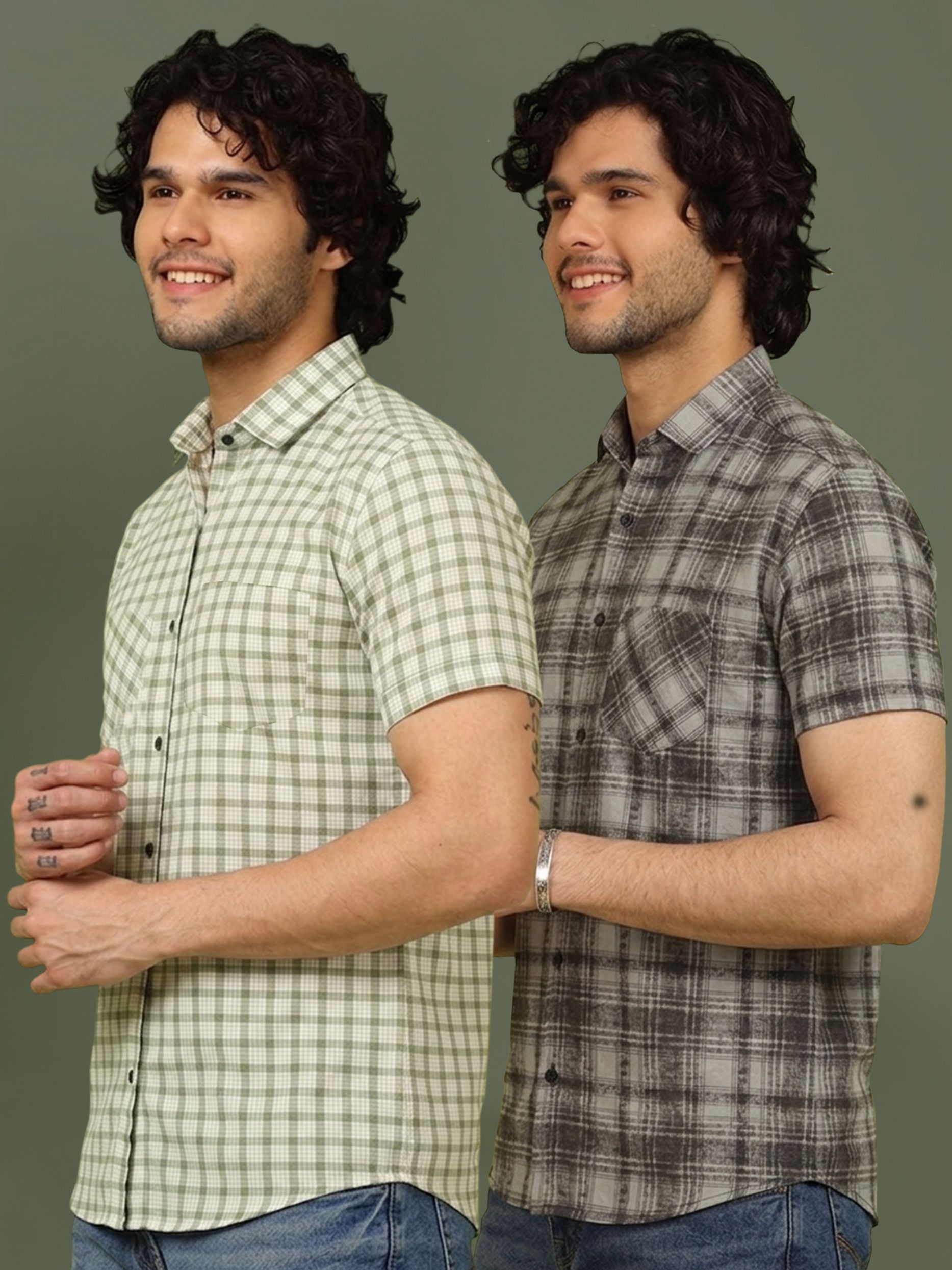 metronaut Men Regular Fit Checkered Spread Collar Casual Shirt-picture-40