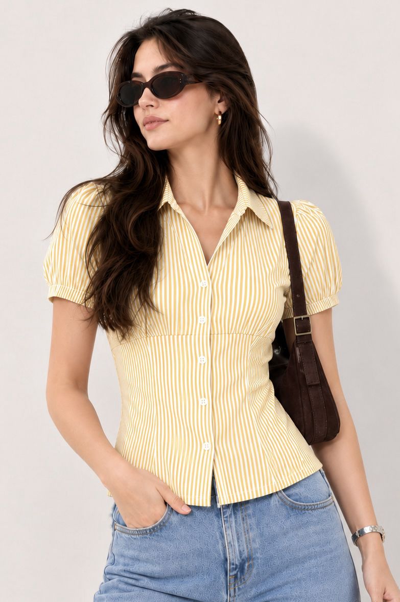femibazaar Women Slim Fit Striped Spread Collar Casual Shirt-picture-2