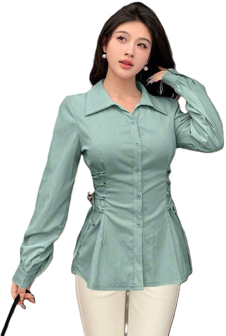 classyfashion Women Slim Fit Solid Spread Collar Casual Shirt-picture-14