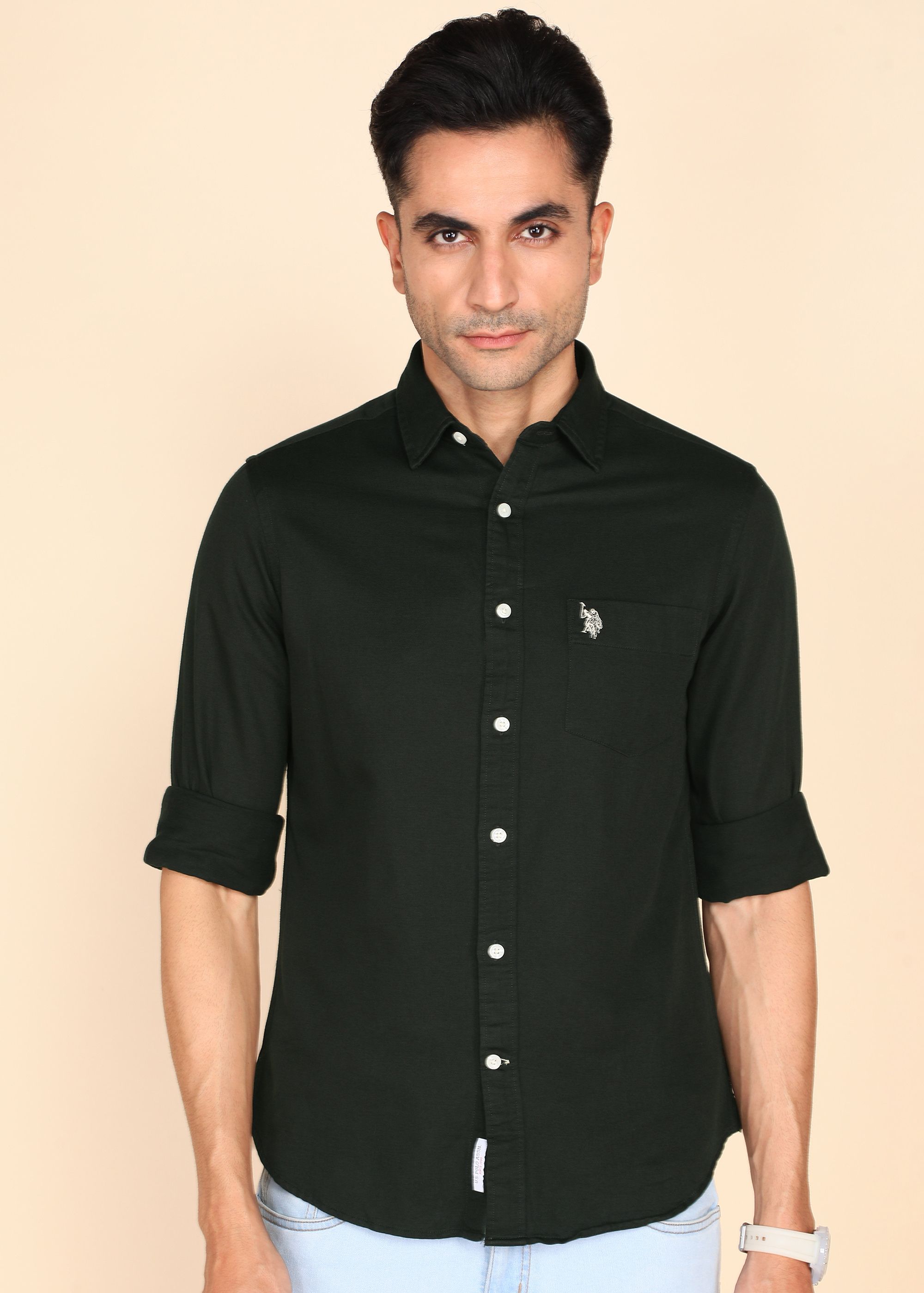 u.s. polo assn. Men Regular Fit Solid Cut Away Collar Casual Shirt-picture-23