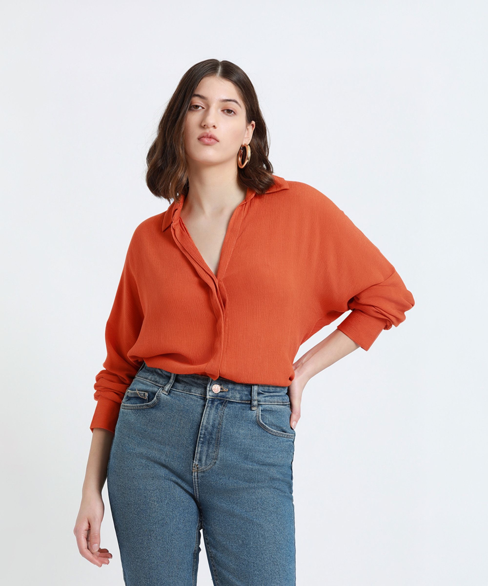 dl woman Women Oversized Fit Solid Spread Collar Casual Shirt-picture-12