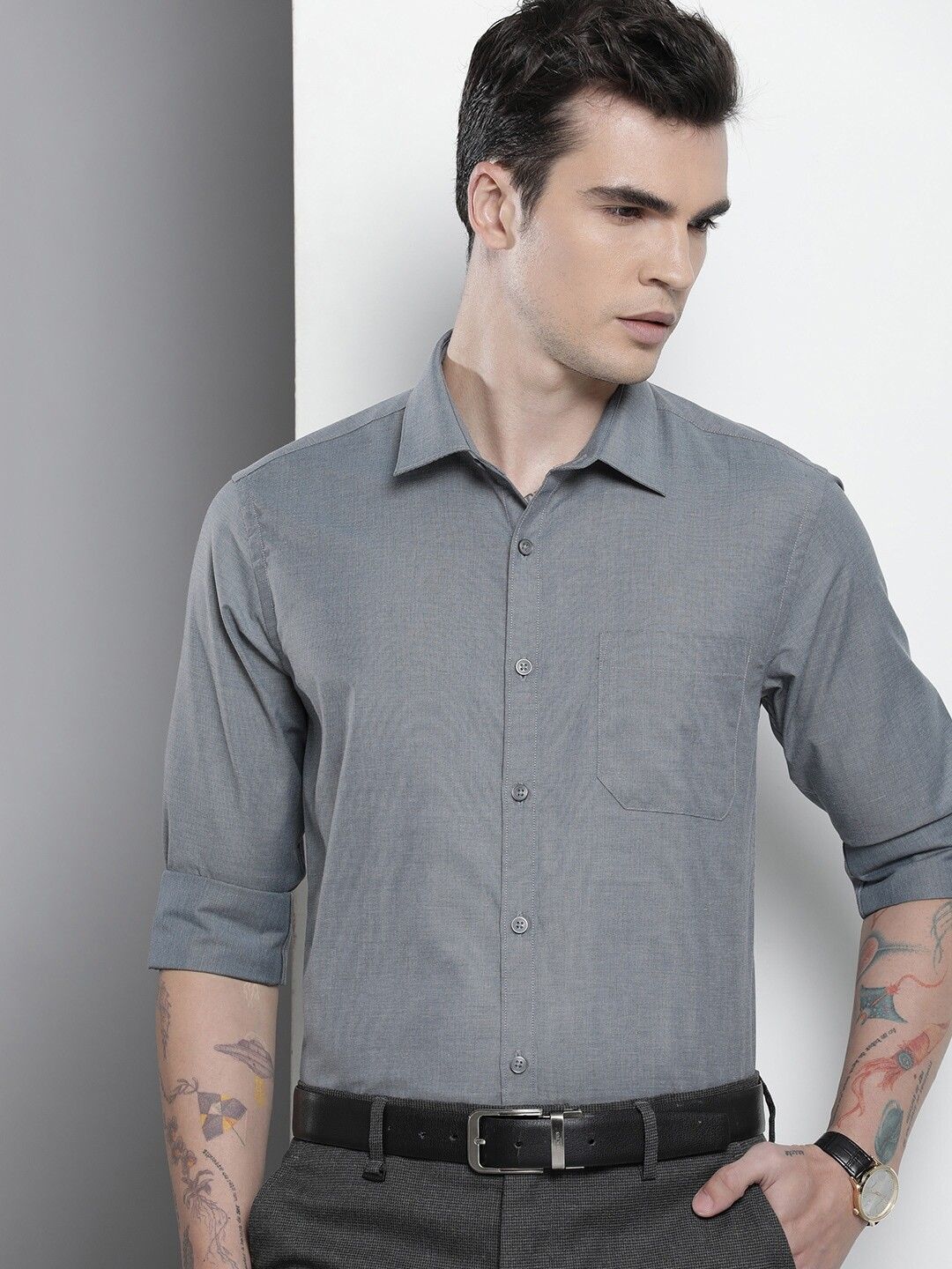 the indian garage co. Men Slim Fit Solid Spread Collar Formal Shirt-picture-16