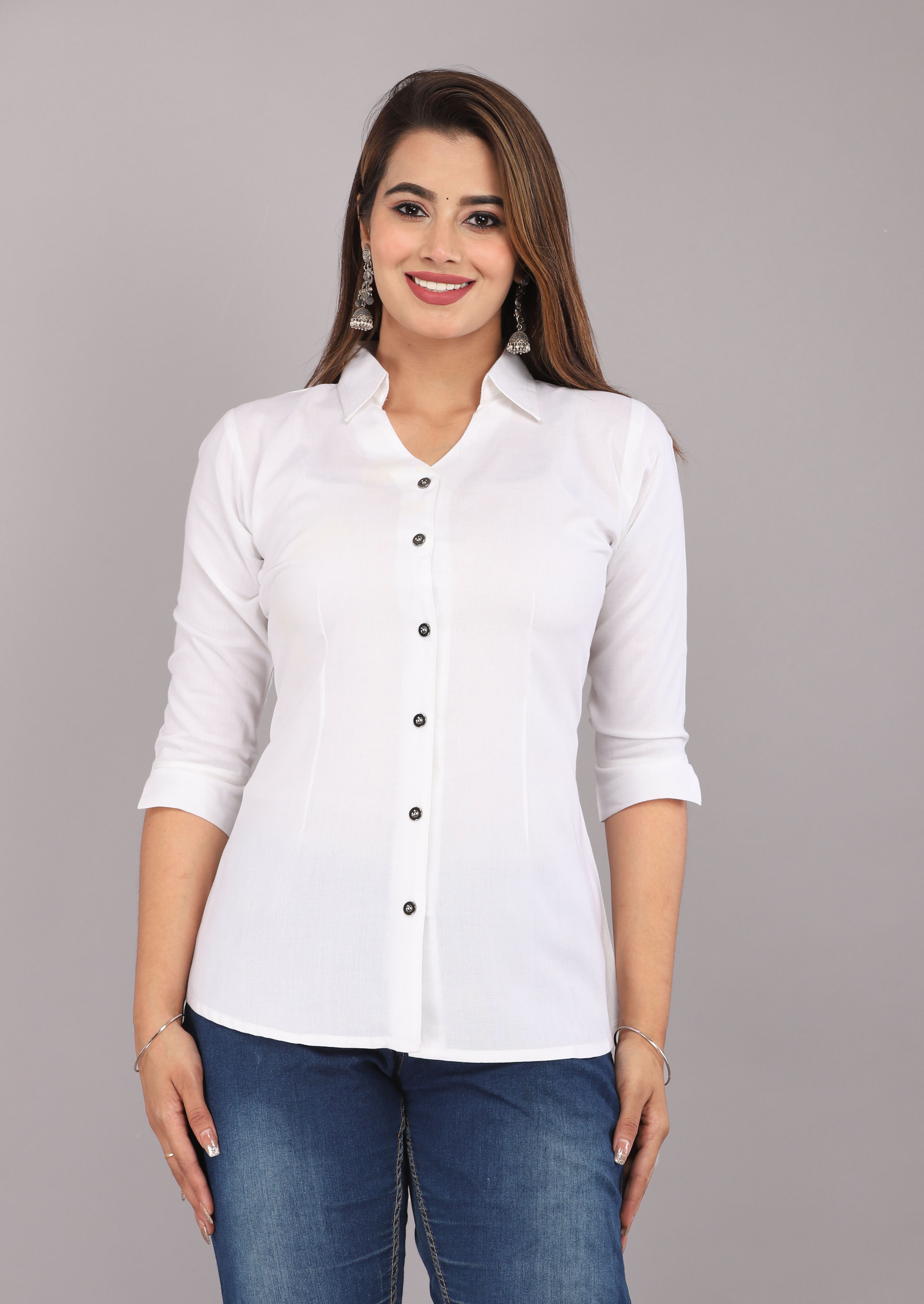 Women Regular Fit Solid Spread Collar Casual Shirt-image-8