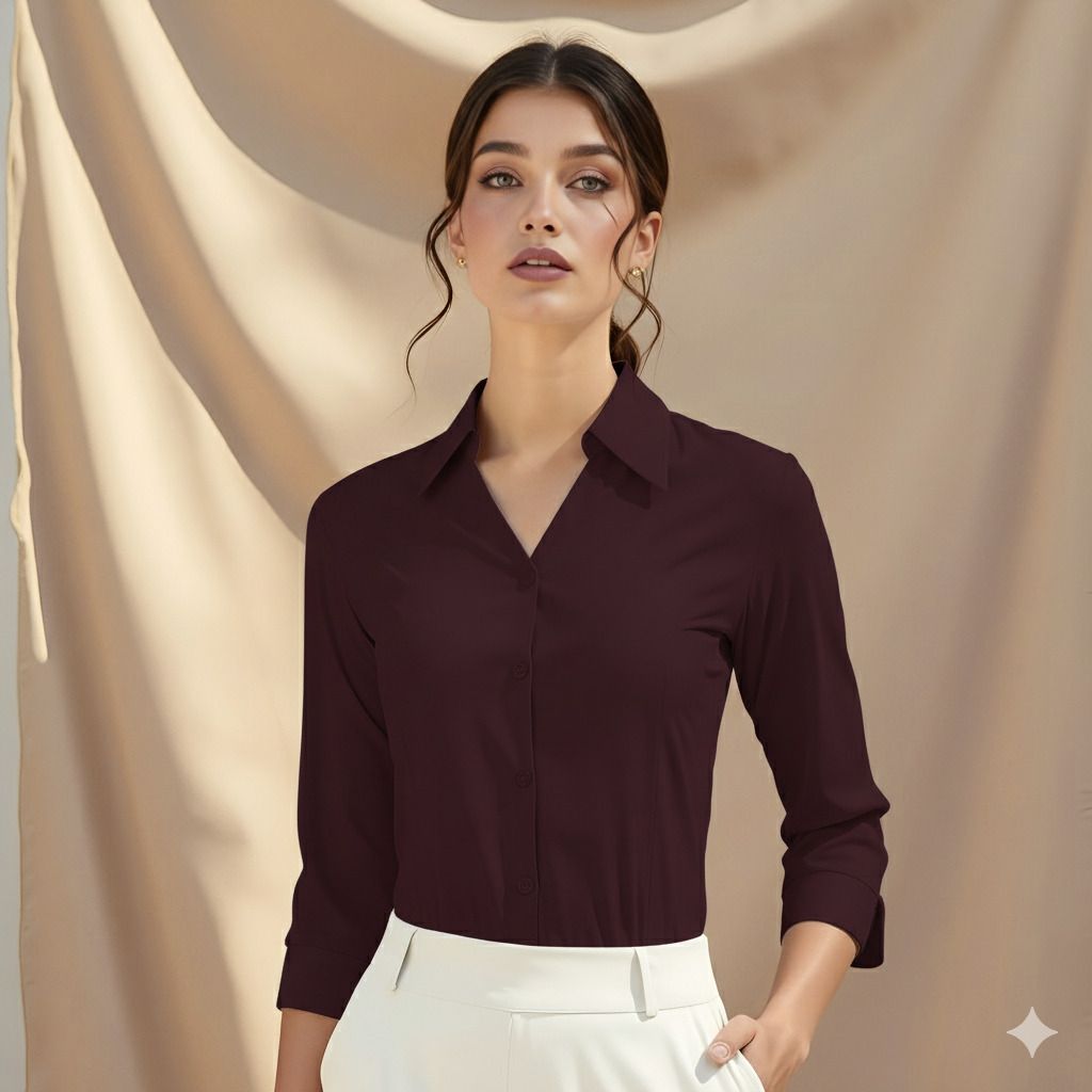kaarchop Women Regular Fit Solid Spread Collar Formal Shirt-picture-24