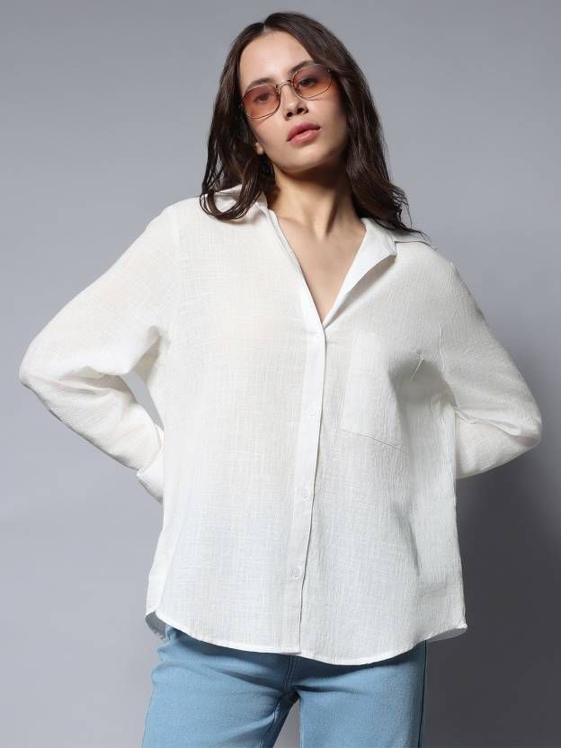 why so fab Women Oversized Fit Solid Curved Collar Casual Shirt-picture-36