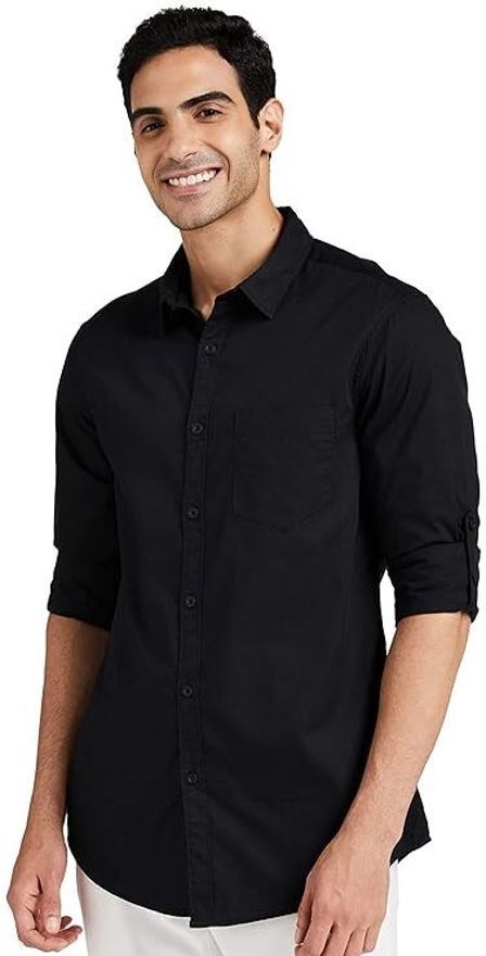 Men Regular Fit Solid Spread Collar Casual Shirt-image-4