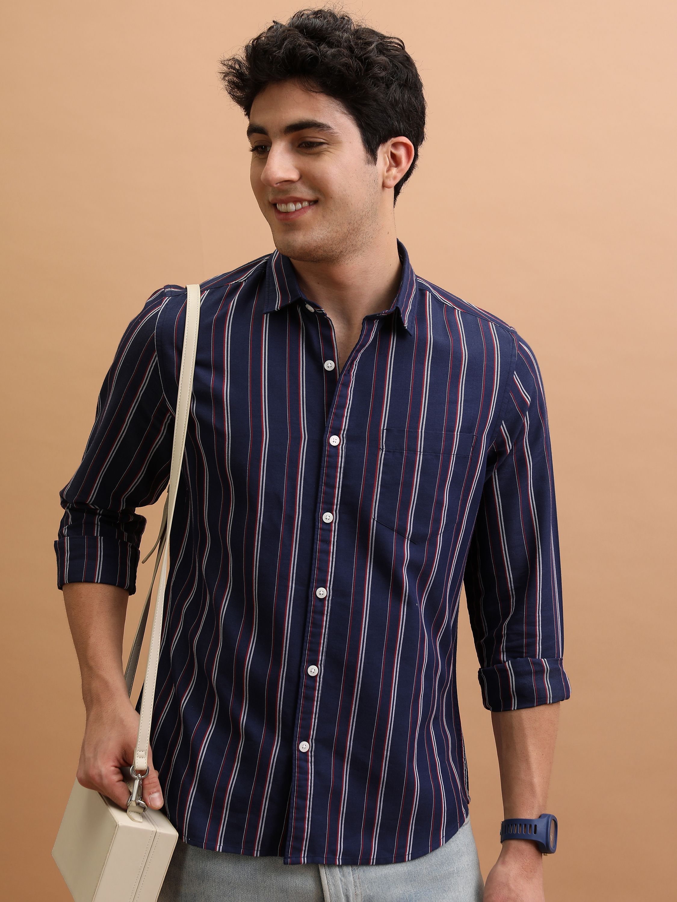 highlander Men Slim Fit Striped Spread Collar Casual Shirt-picture-20