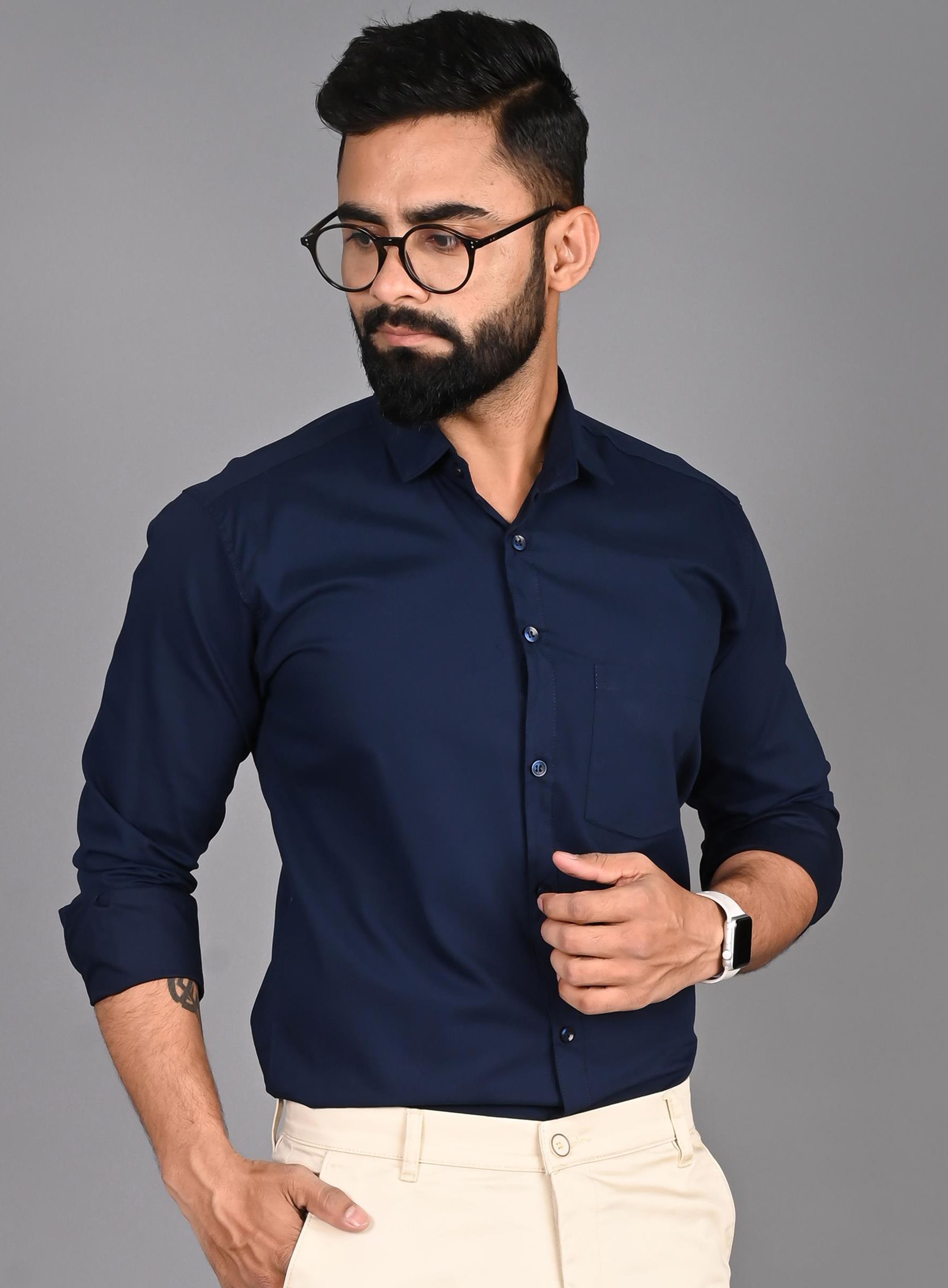 Men Slim Fit Solid Spread Collar Formal Shirt-image-23