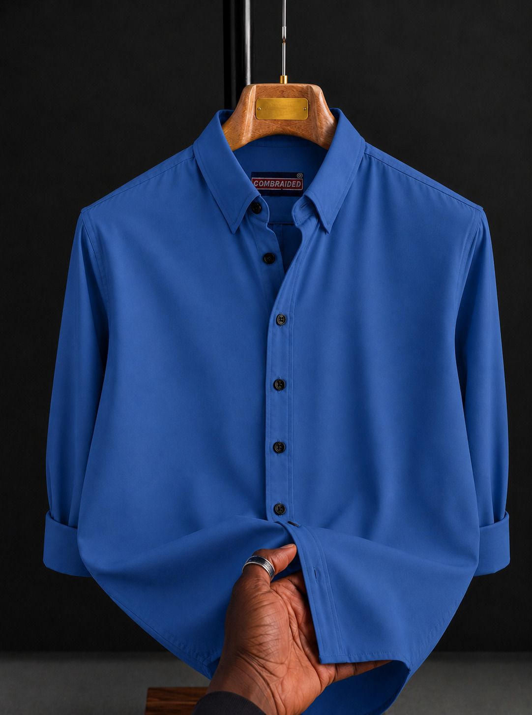 combraided Men Regular Fit Solid Spread Collar Casual Shirt-picture-16