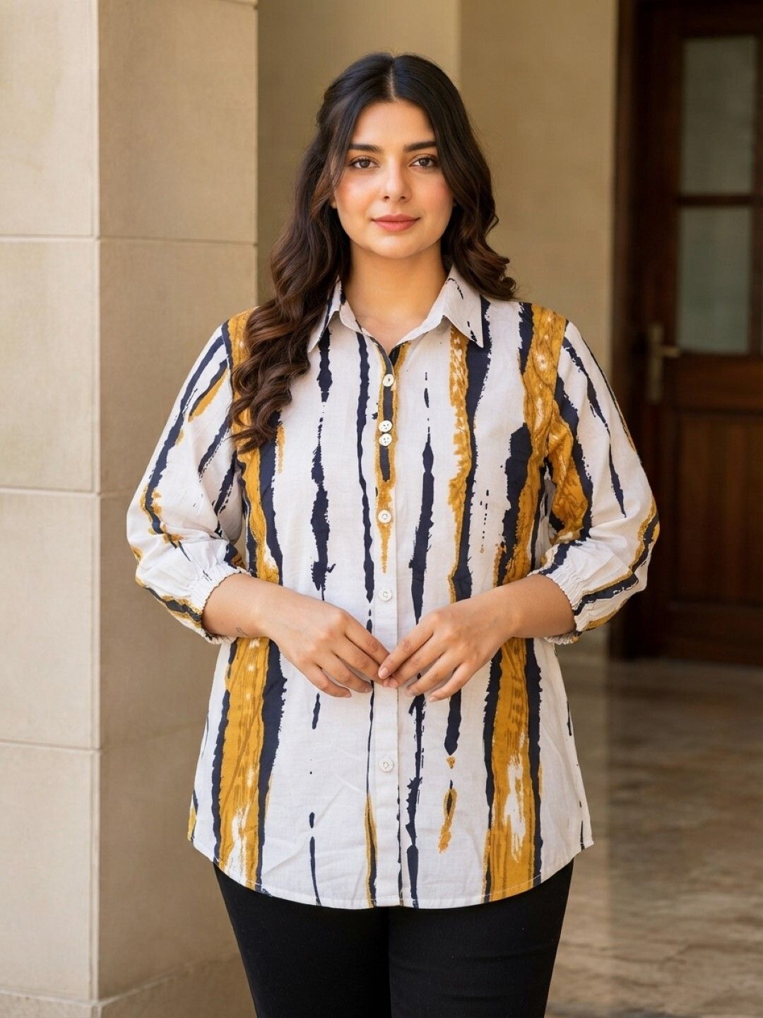 just shop Women Regular Fit Printed Spread Collar Casual Shirt-picture-7