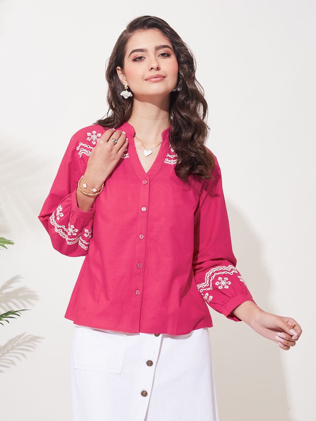 j turritopsis Women Regular Fit Embroidered Mandarin Collar Casual Shirt-picture-33