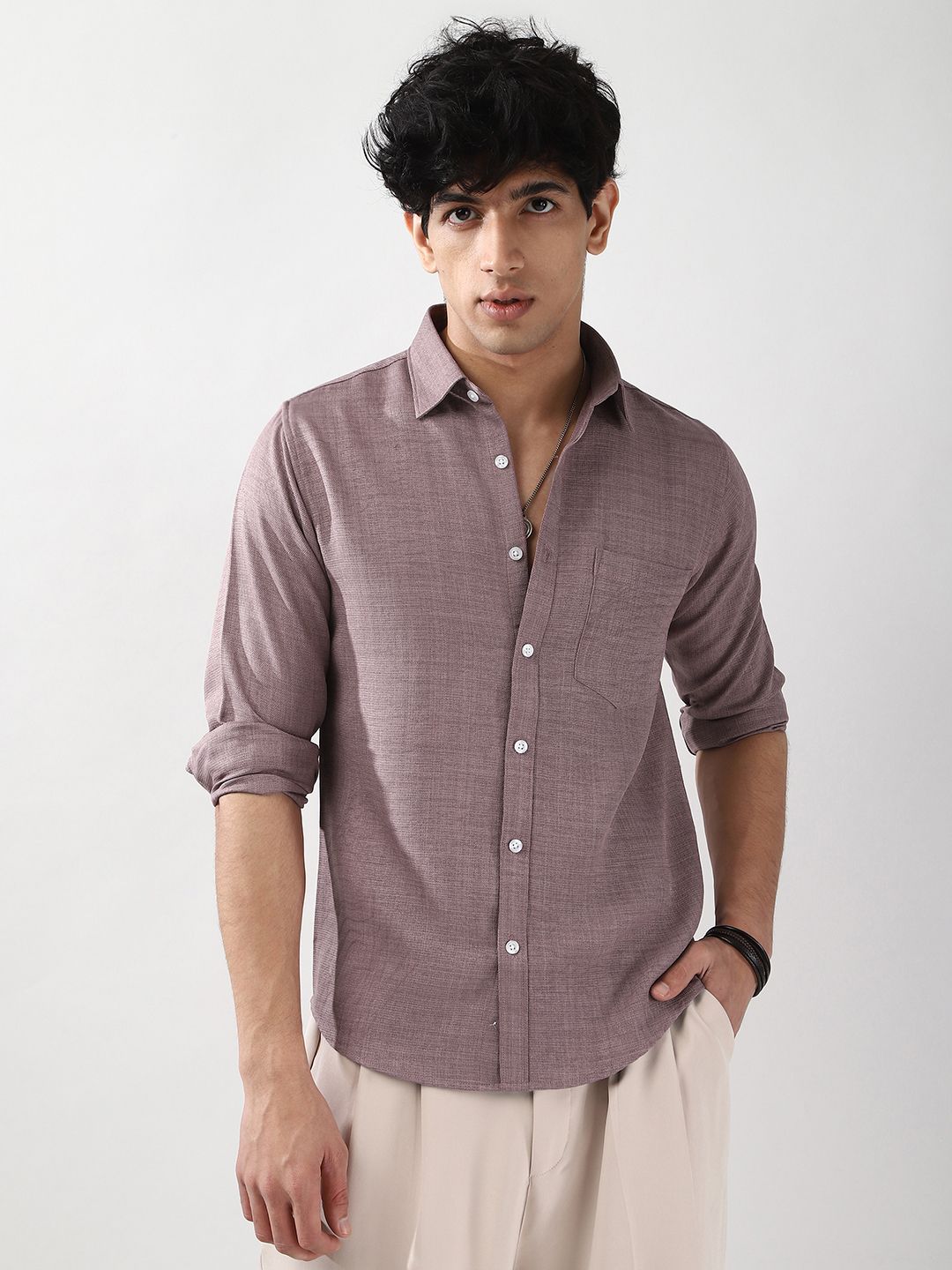 urbano fashion Men Relaxed Fit Solid Spread Collar Casual Shirt-picture-10