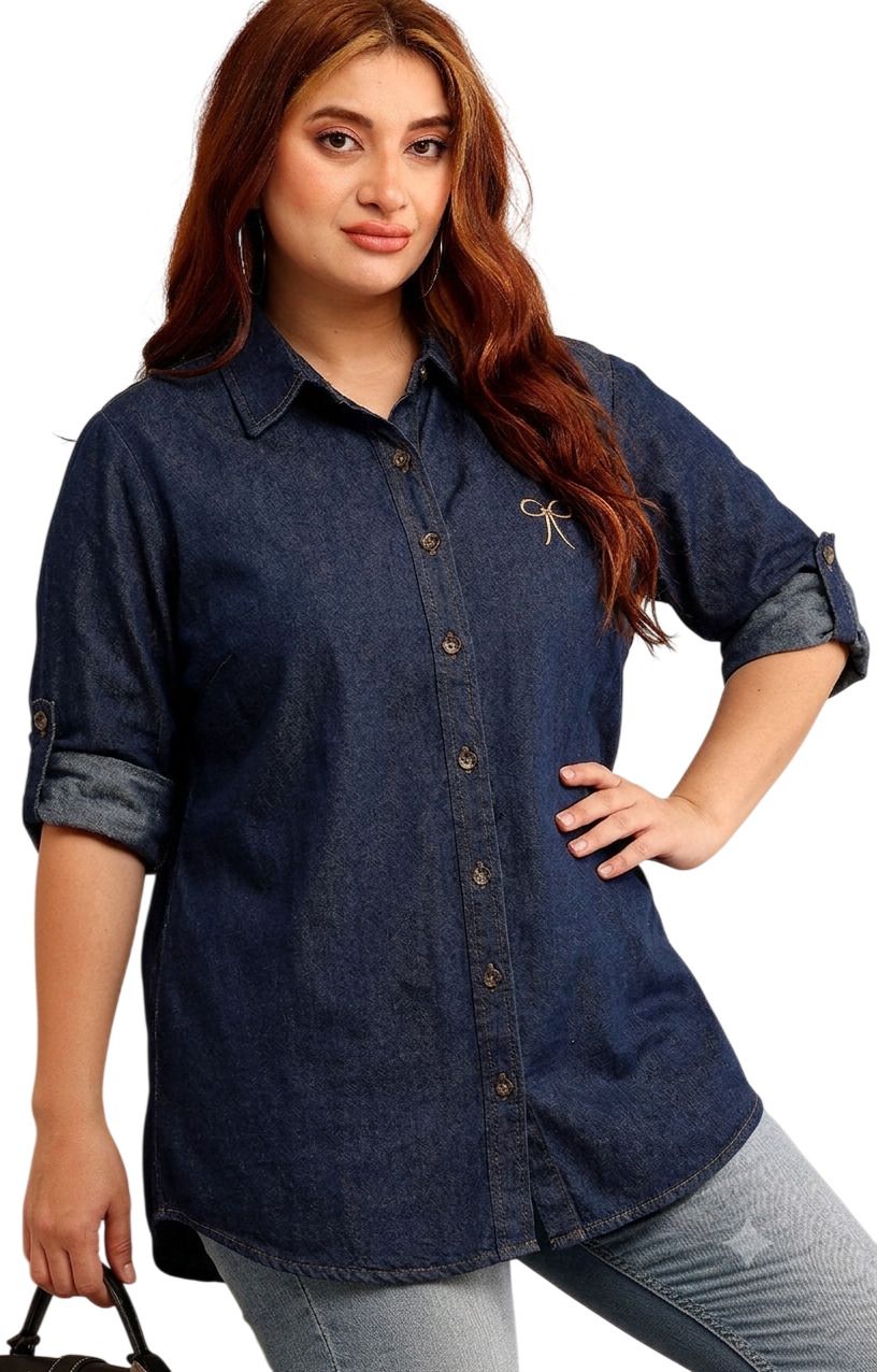 Women Oversized Fit Solid Button Down Collar Casual Shirt-image-2