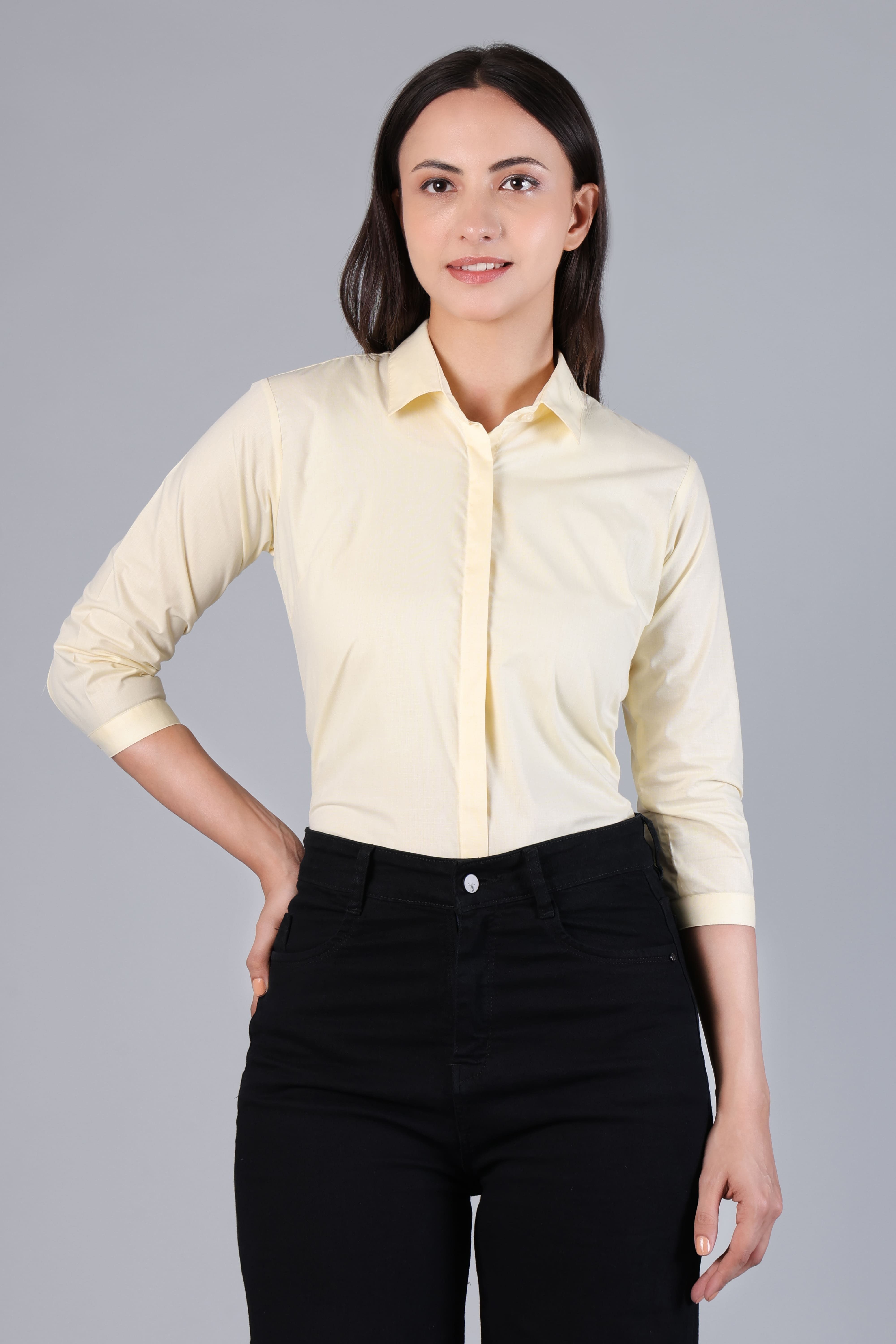rare camel Women Regular Fit Solid Spread Collar Formal Shirt-picture-4