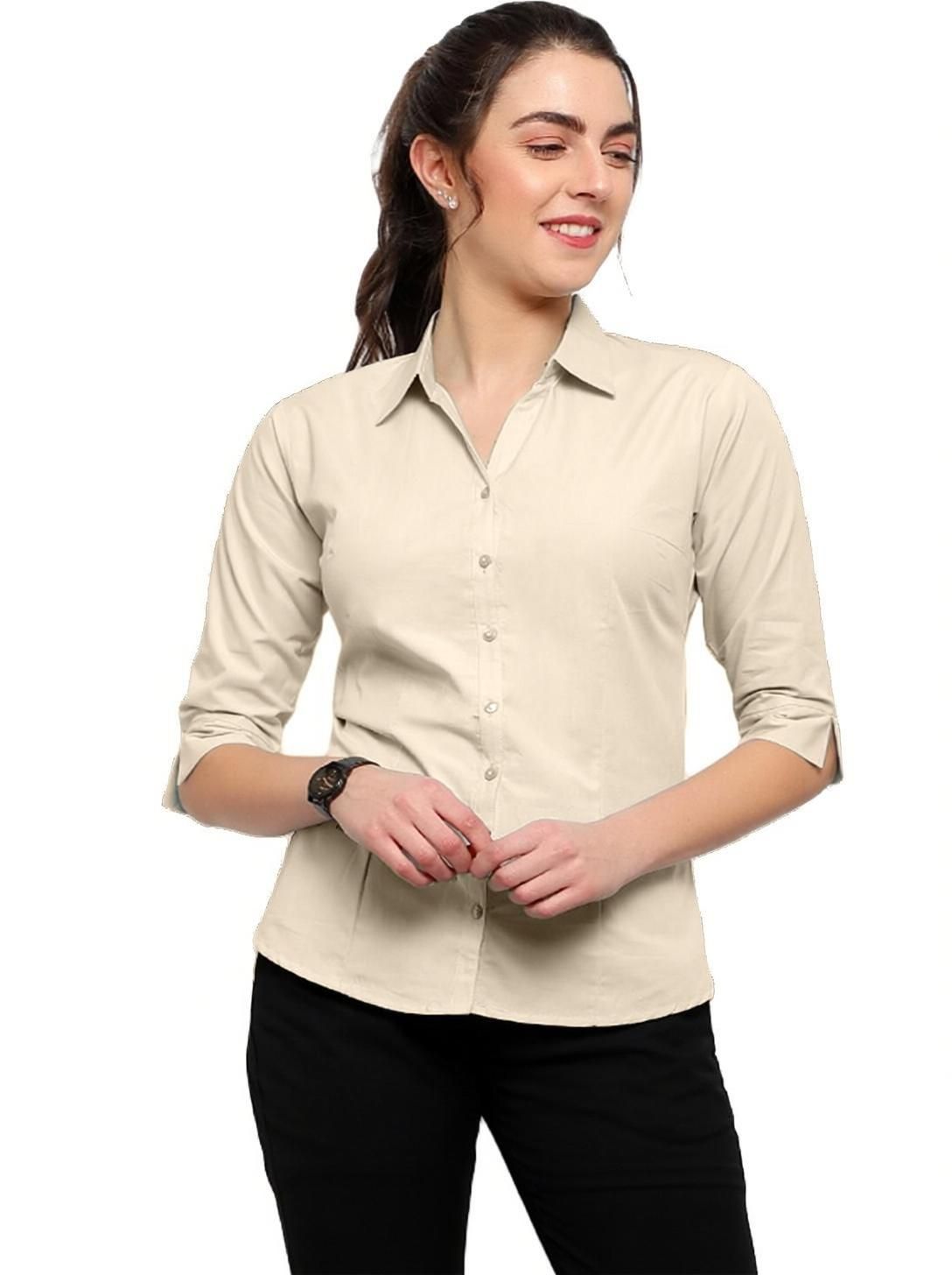 Women Regular Fit Solid Curved Collar Casual Shirt-image-9
