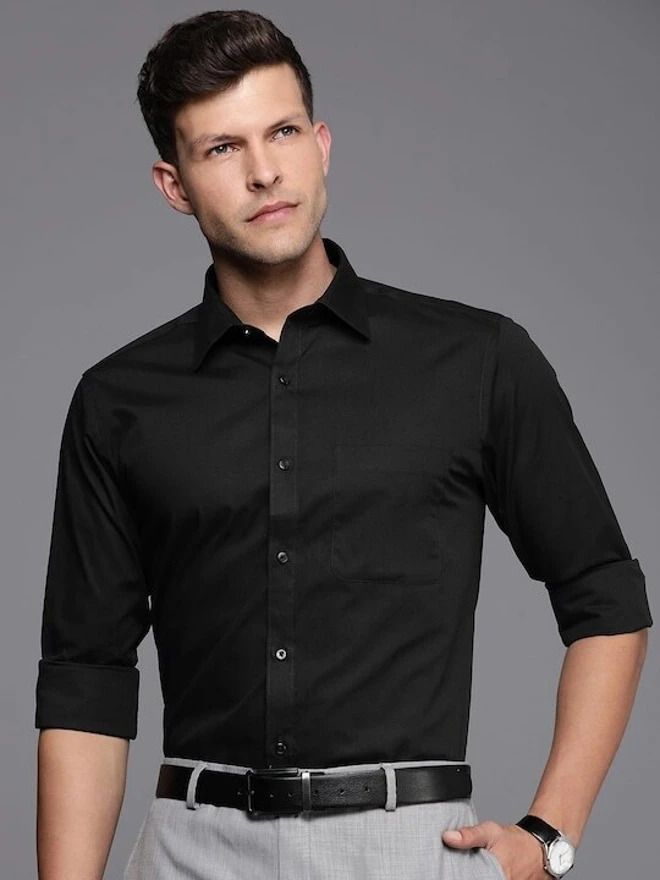 raymond Men Slim Fit Solid Cut Away Collar Formal Shirt-picture-12