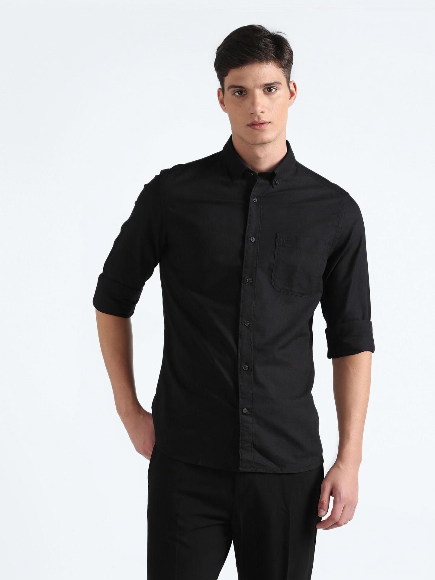 Men Slim Fit Solid Button Down Collar Casual Shirt-image-47