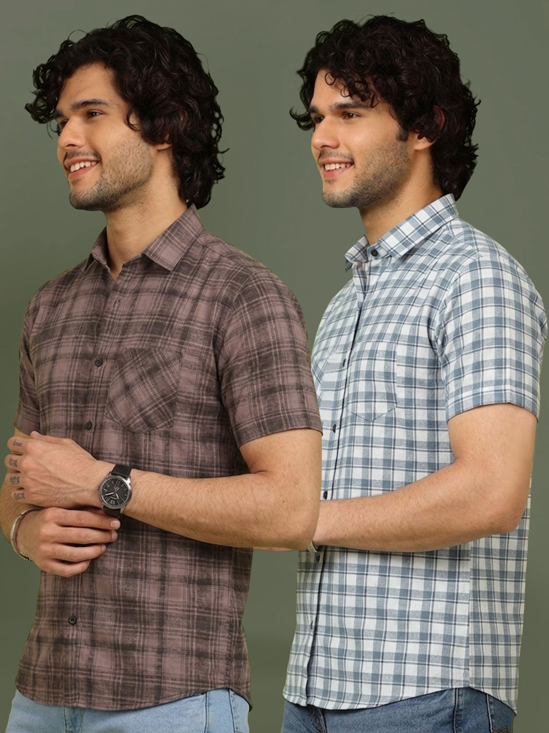 metronaut Men Regular Fit Checkered Spread Collar Casual Shirt-picture-28