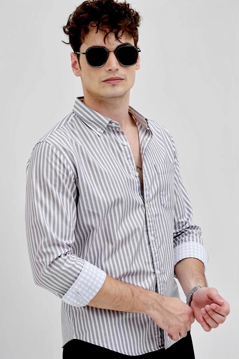 rodeiz Men Slim Fit Striped Spread Collar Casual Shirt-picture-18