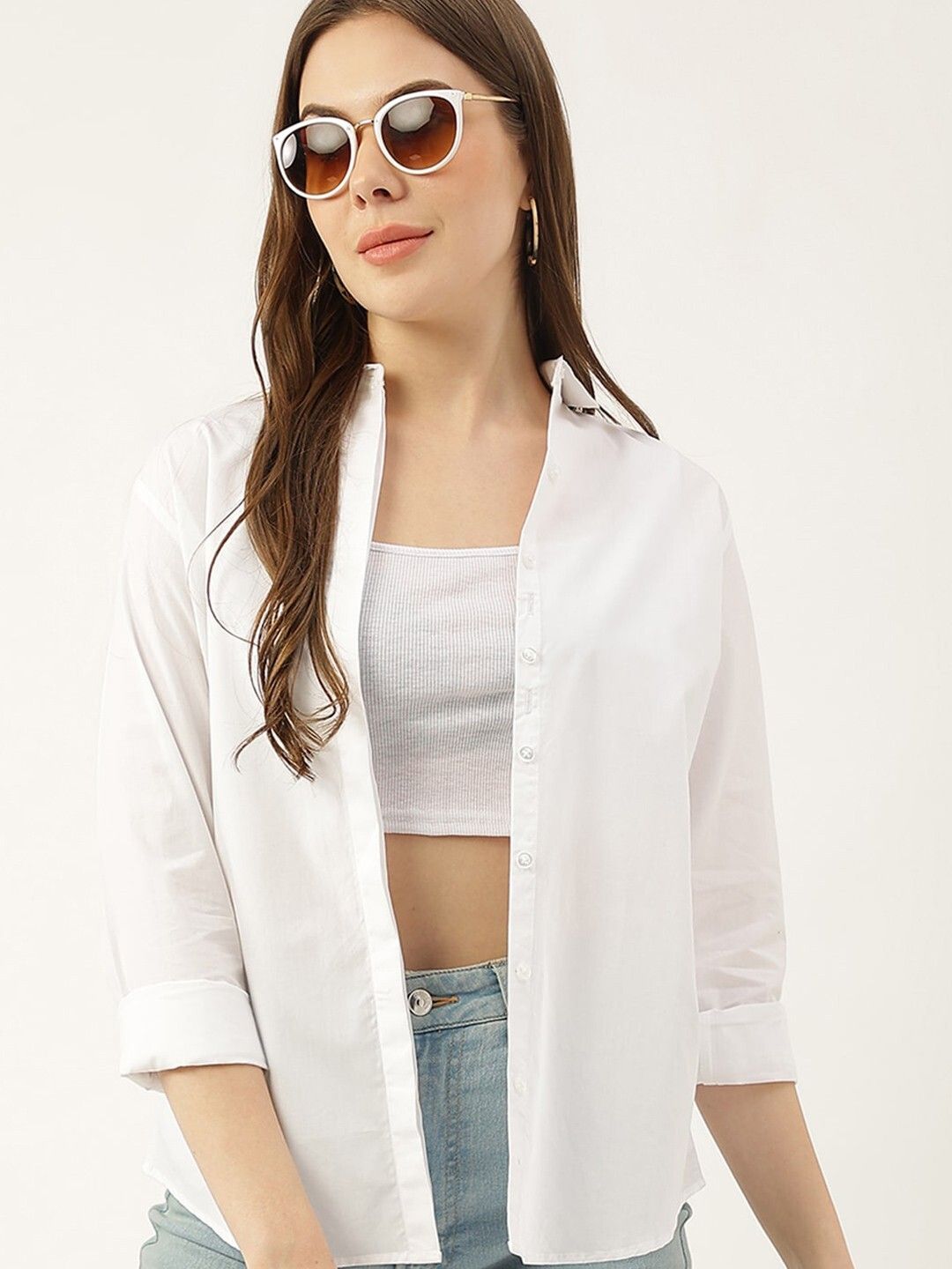 Women Slim Fit Solid Spread Collar Casual Shirt-image-2