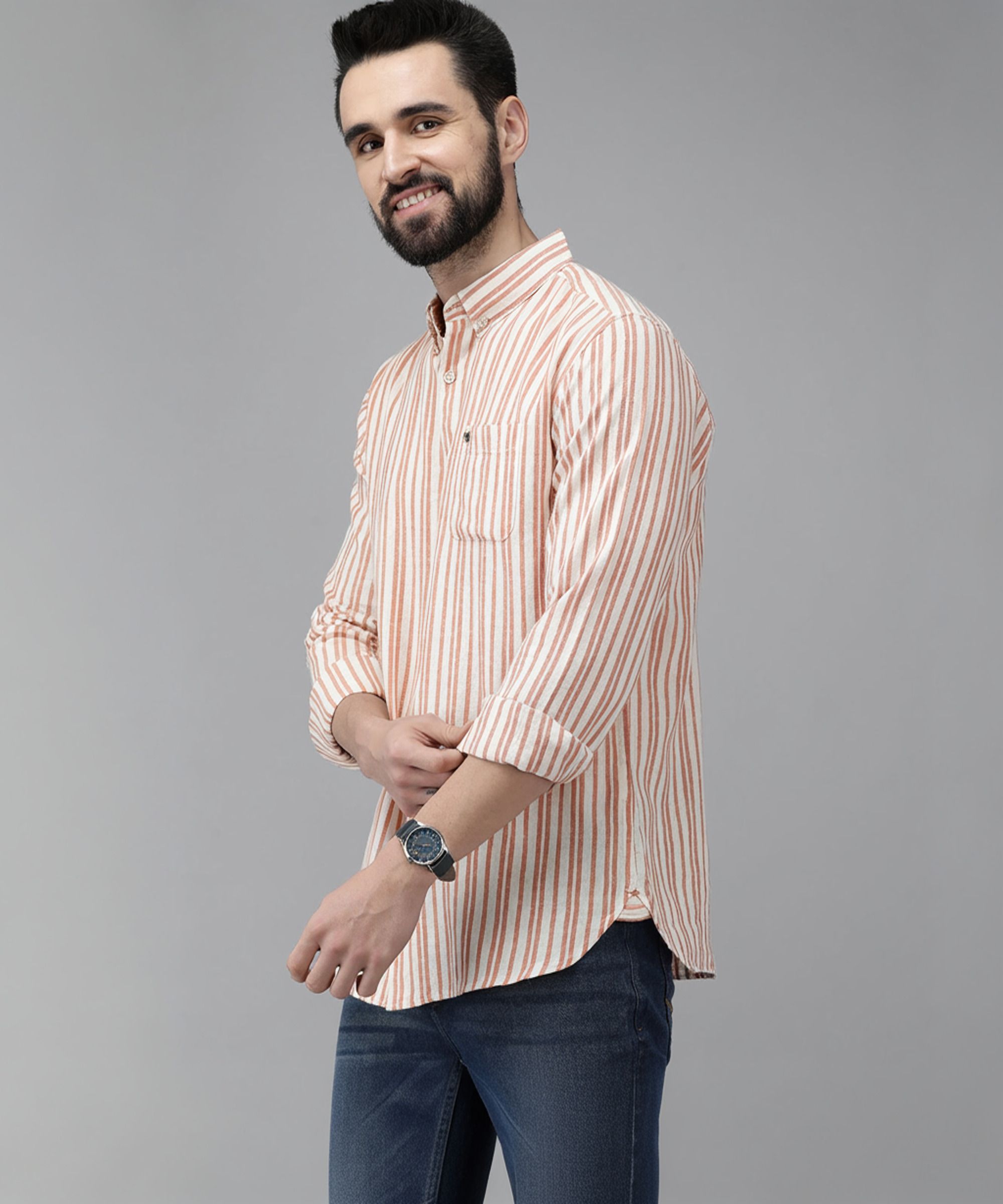 the bear house Men Slim Fit Striped Button Down Collar Casual Shirt-picture-22