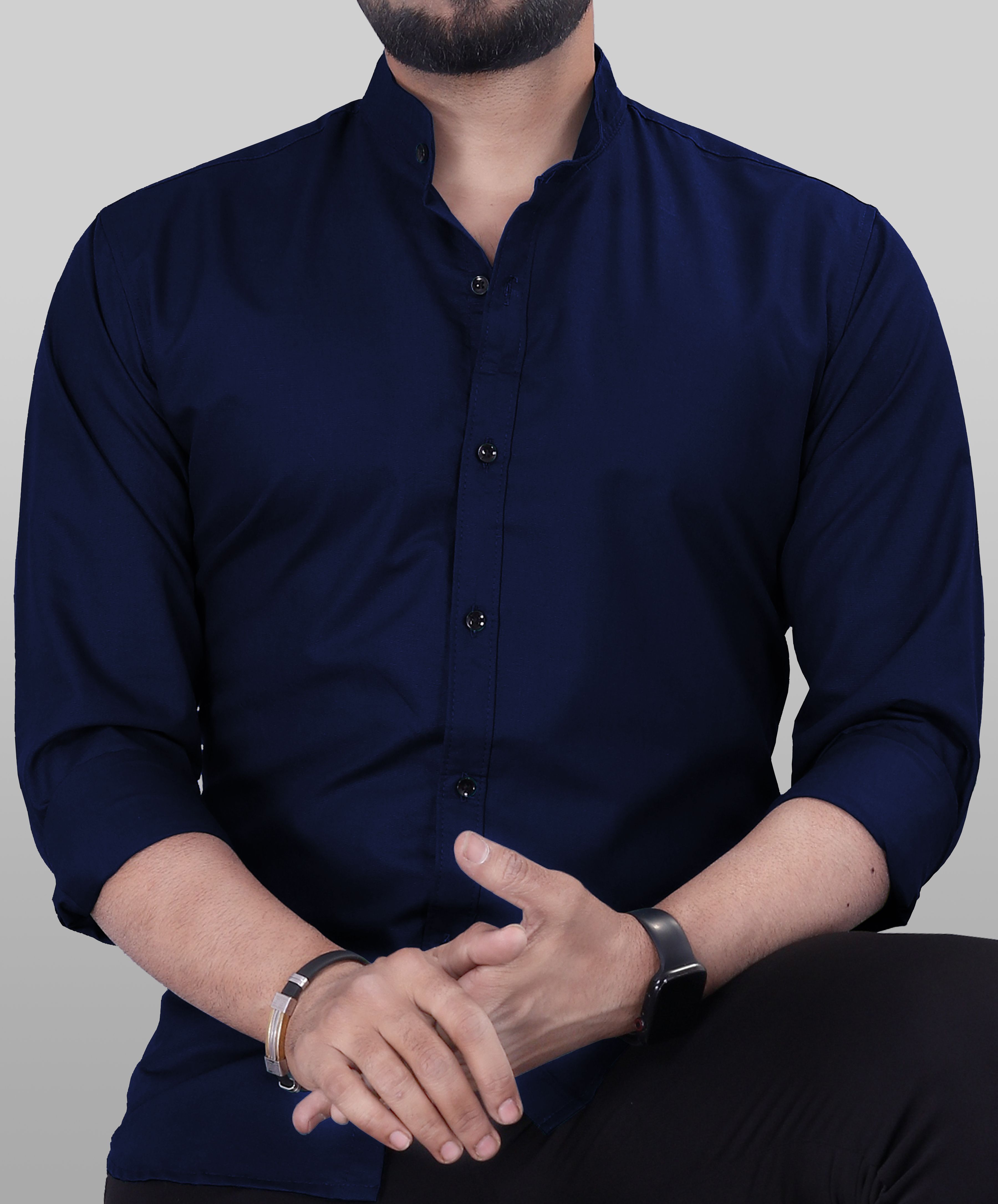 metronaut Men Regular Fit Solid Mandarin Collar Casual Shirt-picture-39