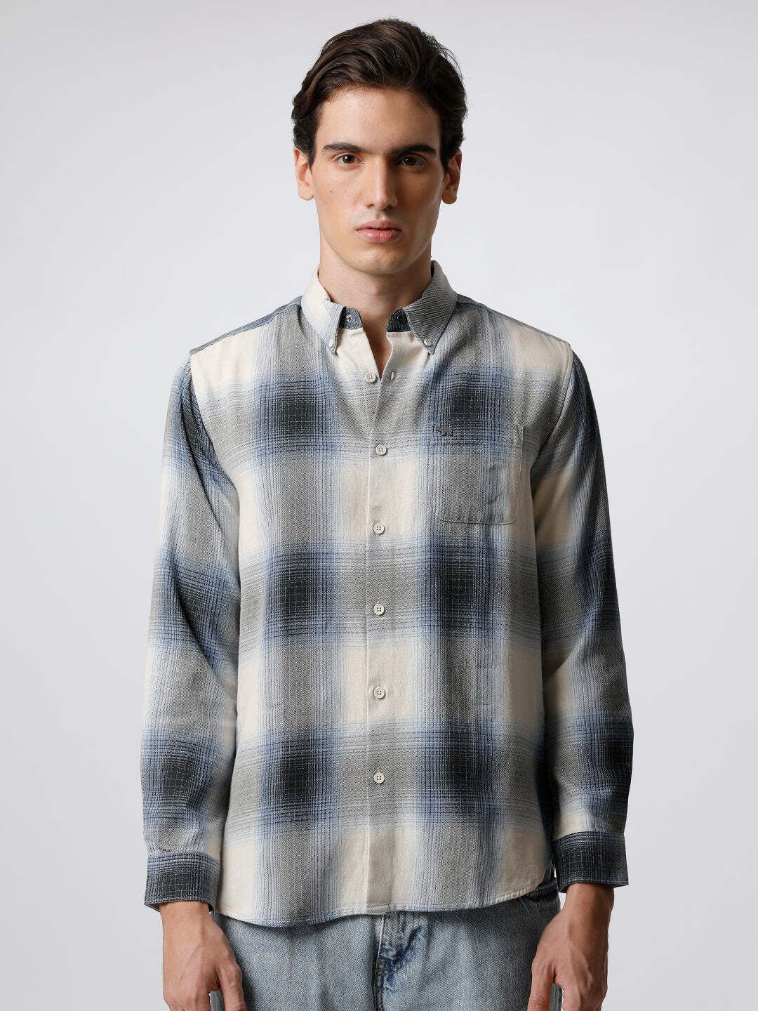 the bear house Men Slim Fit Checkered Button Down Collar Casual Shirt-picture-25
