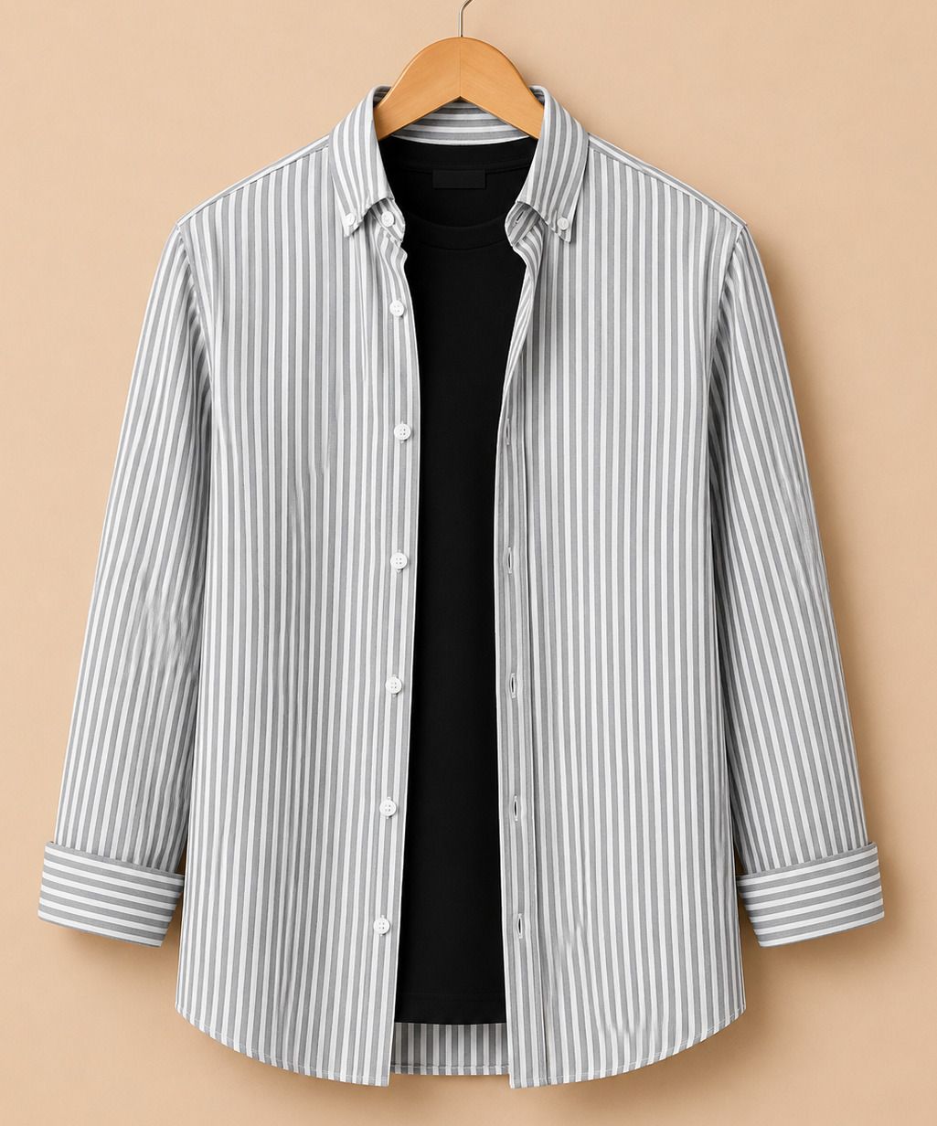 Men Slim Fit Striped Spread Collar Casual Shirt-image-14