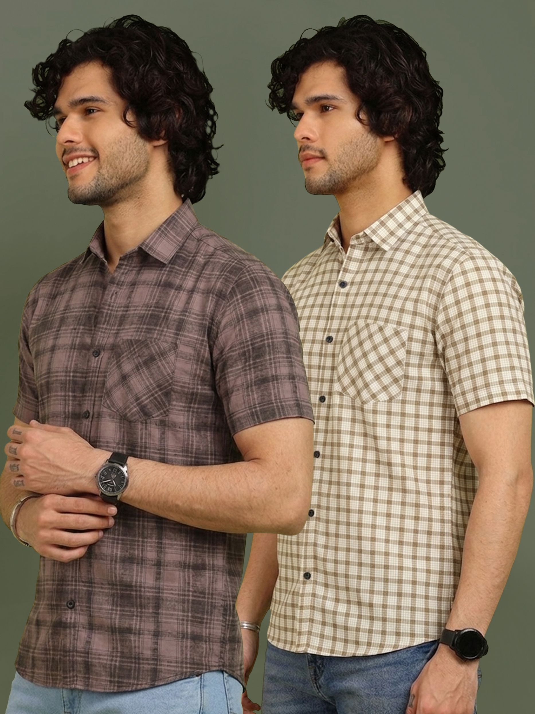 metronaut Men Regular Fit Checkered Spread Collar Casual Shirt-picture-34