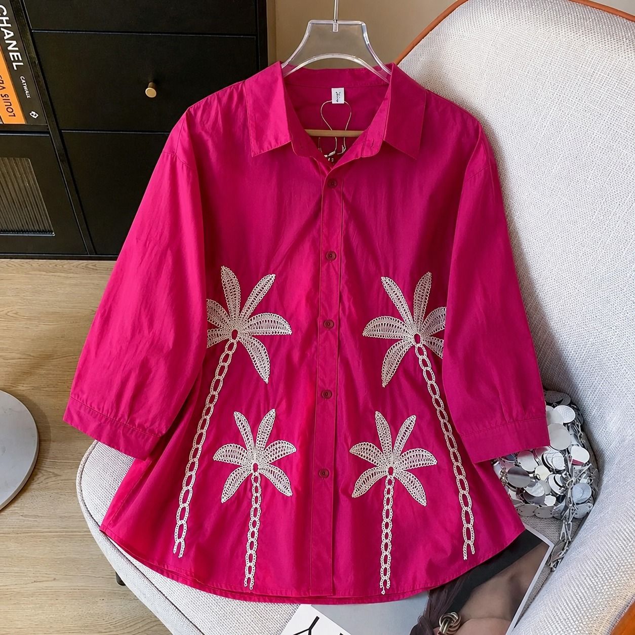 Women Regular Fit Embroidered Mandarin Collar Formal Shirt-image-26