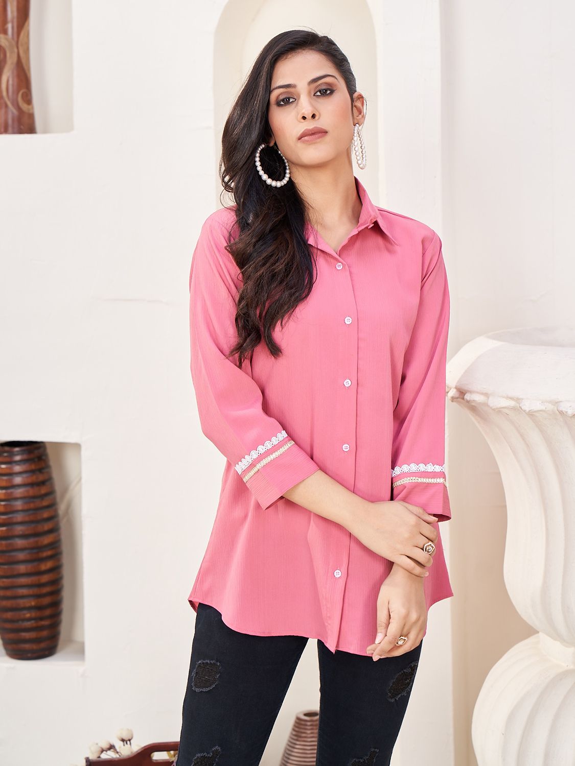 label divine attire Women Regular Fit Solid Spread Collar Casual Shirt-picture-10