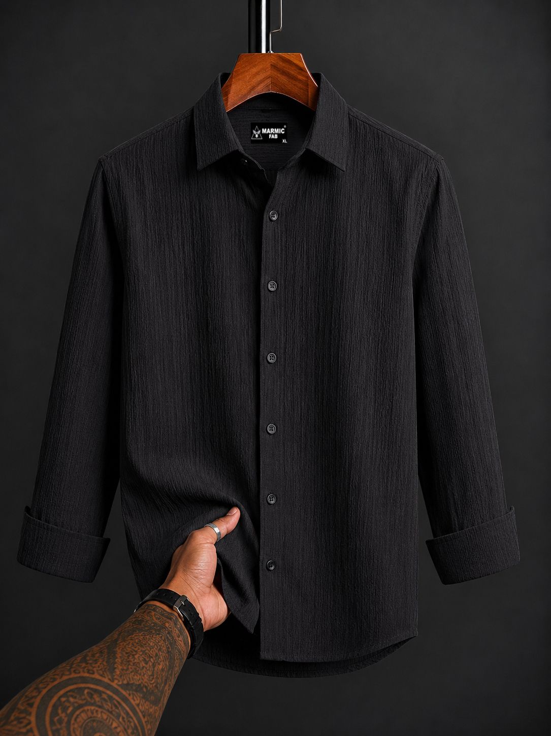 marmic fab Men Relaxed Fit Self Design Spread Collar Formal Shirt-picture-9