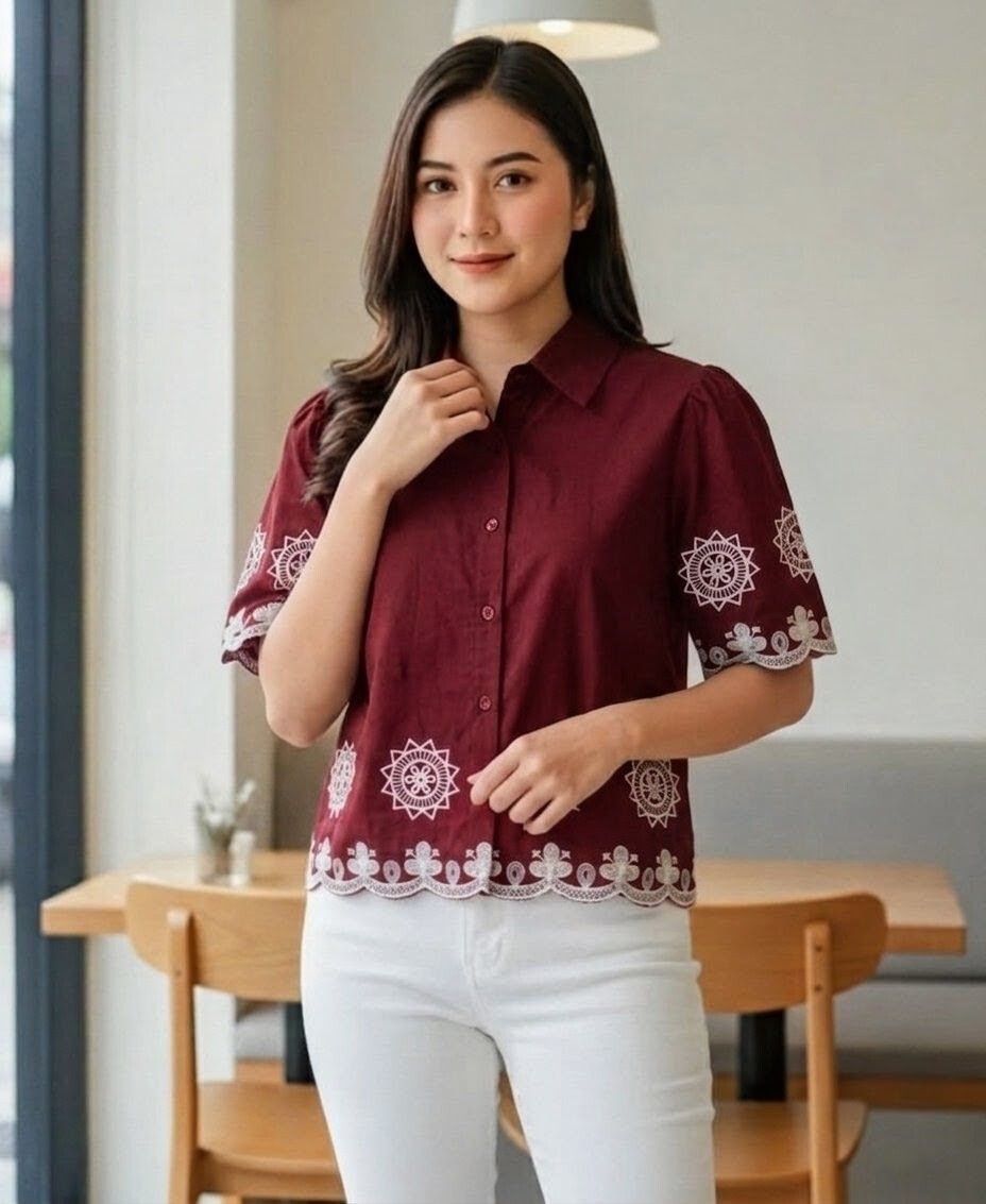 Women Regular Fit Embroidered Spread Collar Casual Shirt-image-35