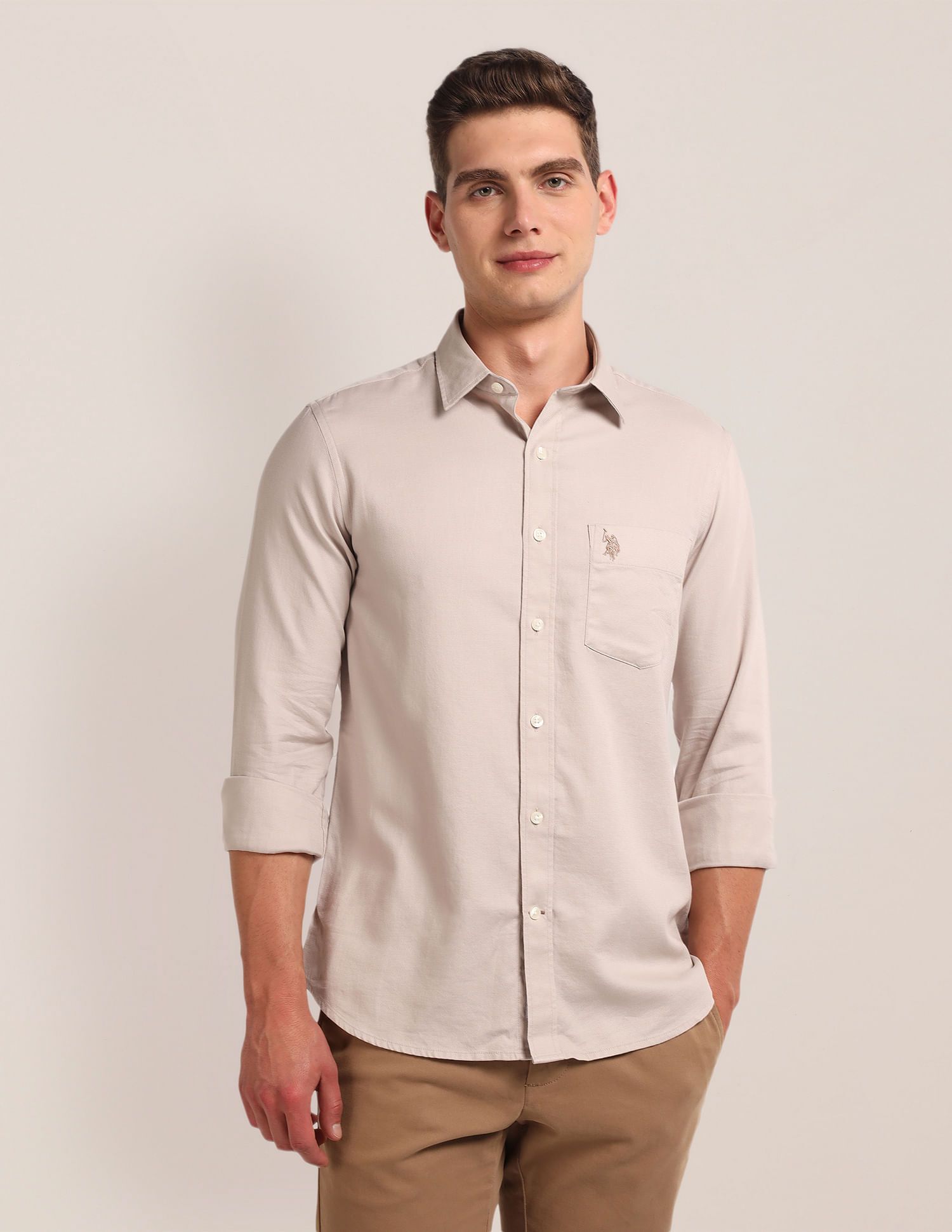 u.s. polo assn. Men Regular Fit Solid Spread Collar Casual Shirt-picture-35