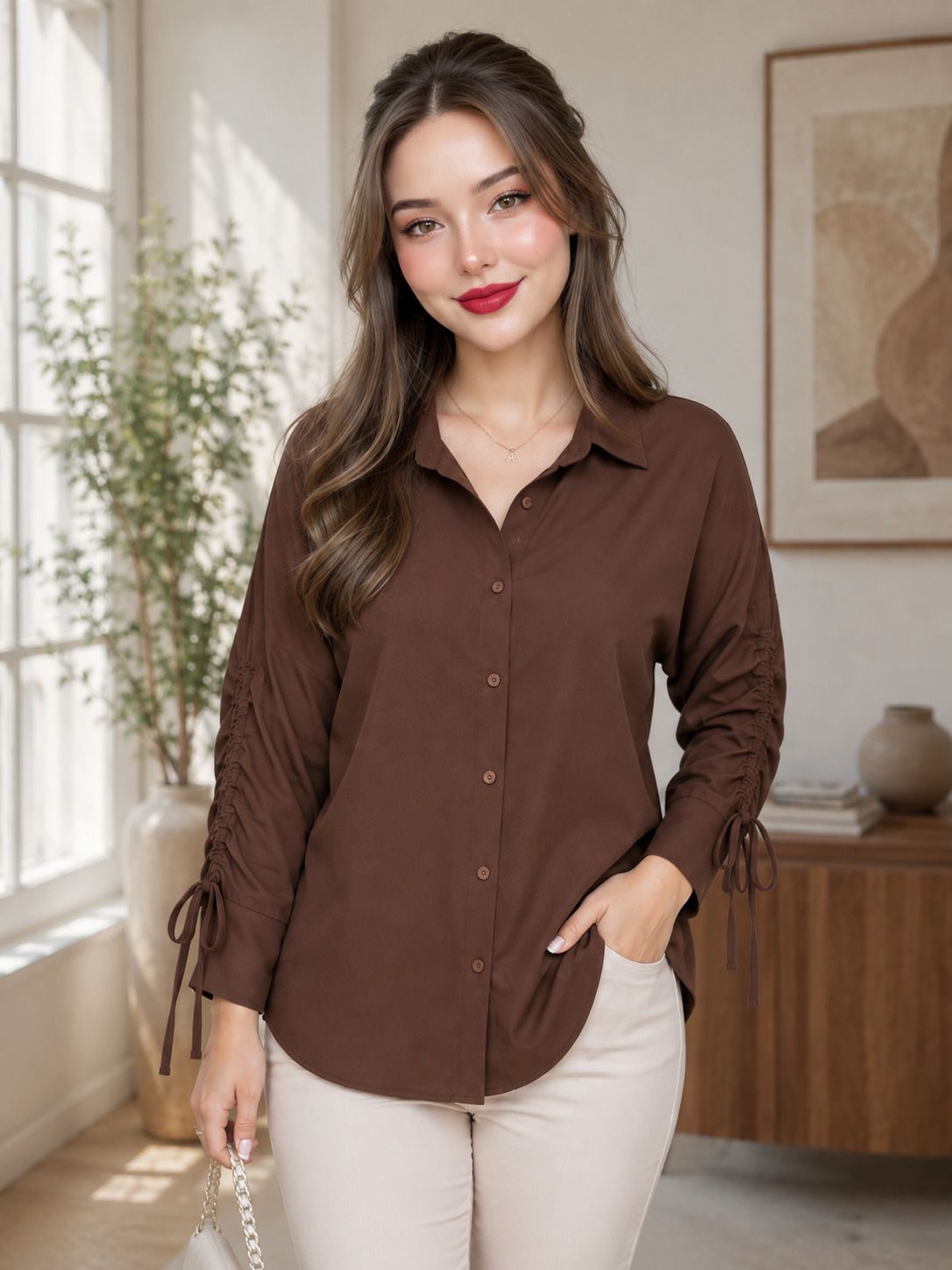 tinz Women Regular Fit Solid Cut Away Collar Casual Shirt-picture-22