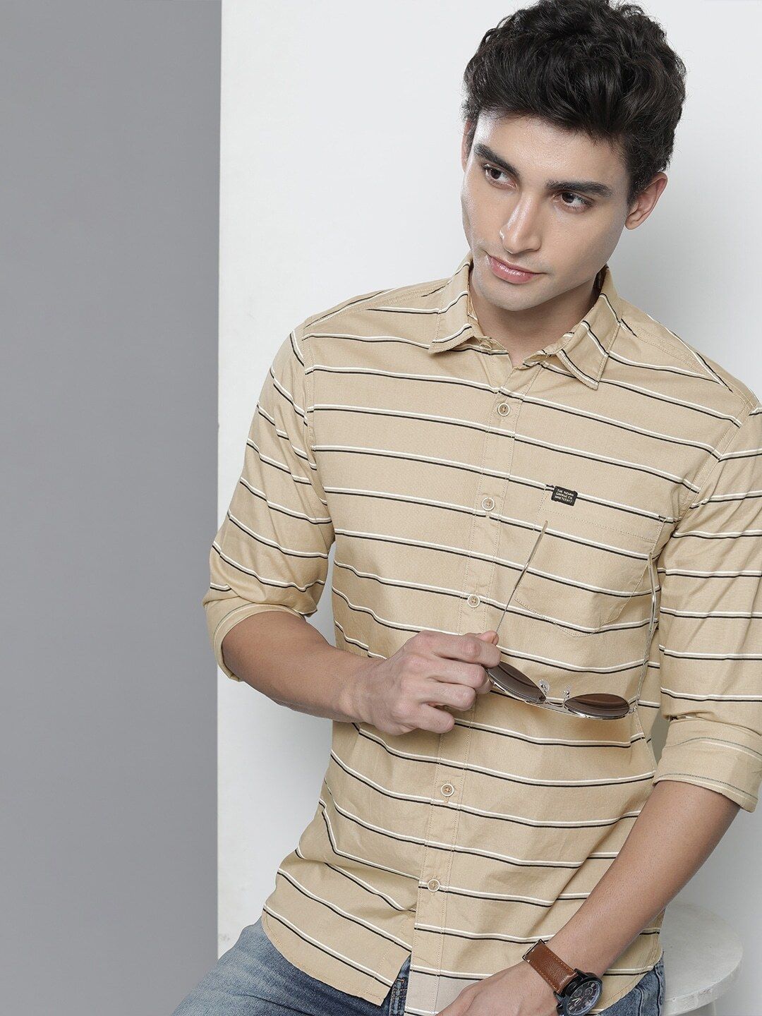 the indian garage co. Men Slim Fit Striped Spread Collar Casual Shirt-picture-32