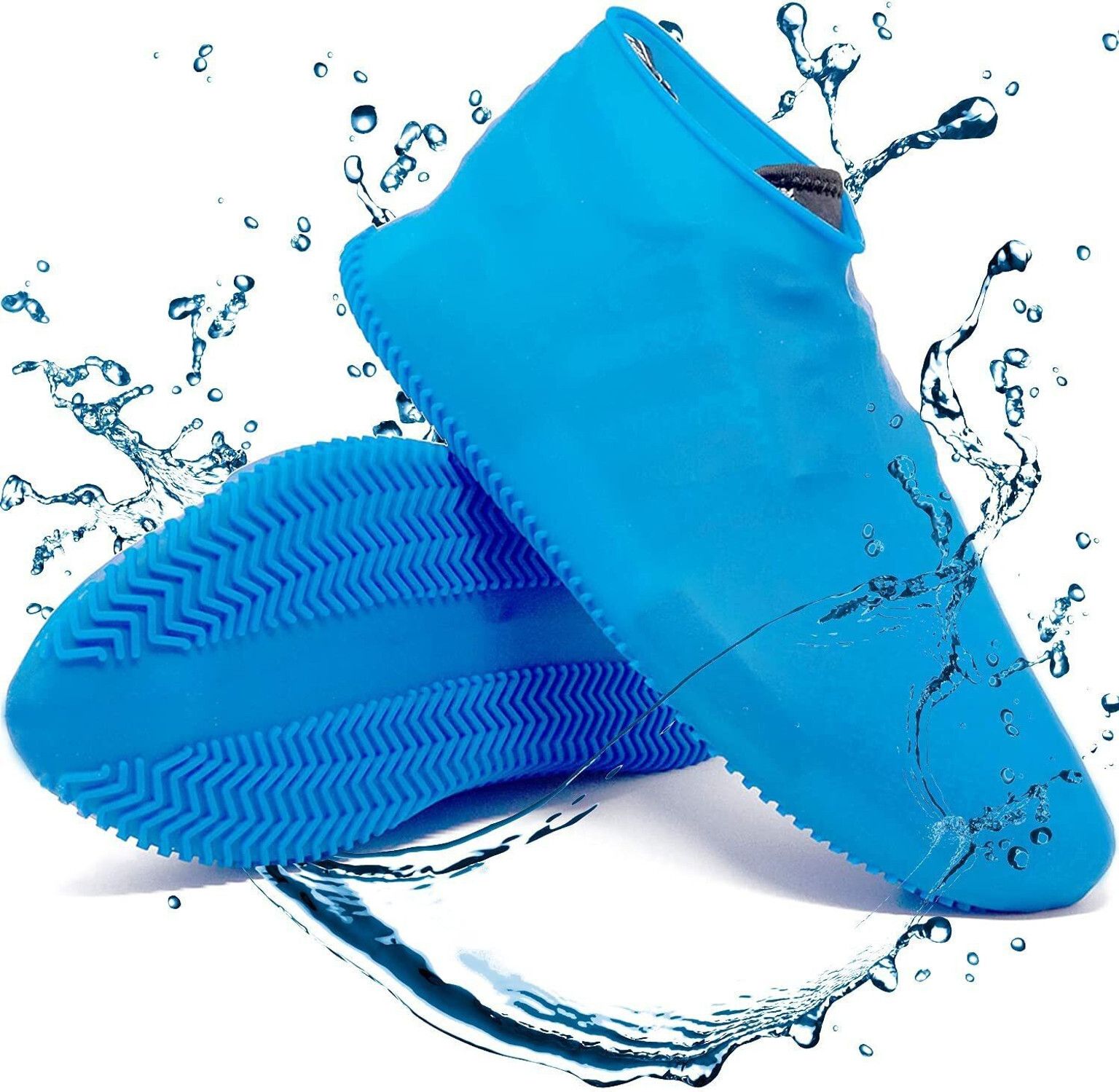 Waterproof Silicone Shoe Covers Reusable Non-Slip Rain Shoe Cover 1 Pair Silicone Blue Boots Shoe Cover, Flat Shoe Cover, Toes Shoe Cover-image-1