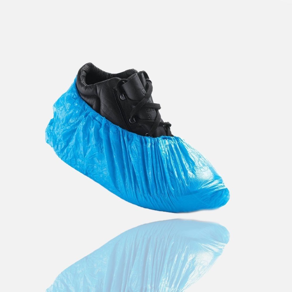 Blue Poly Shoe Cover Waterproof Non-Slip for Surgical, Restaurants & Home Uses Plastic Blue Flat Shoe Cover, Toes Shoe Cover-image-47