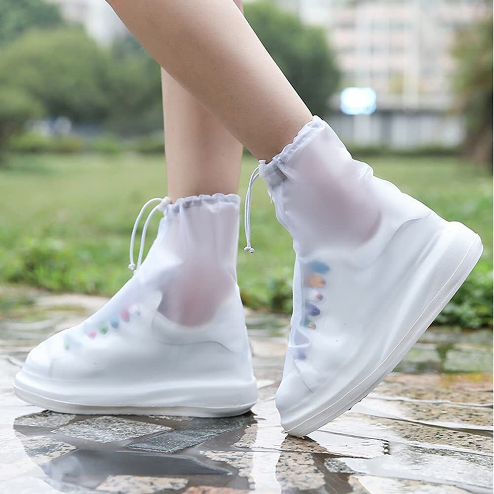 Non-Slip Overshoes Covers Women Men Kids Outdoor Foldable Reusable PVC Rubber Polyresin White Boots Shoe Cover, Toes Shoe Cover-image-4
