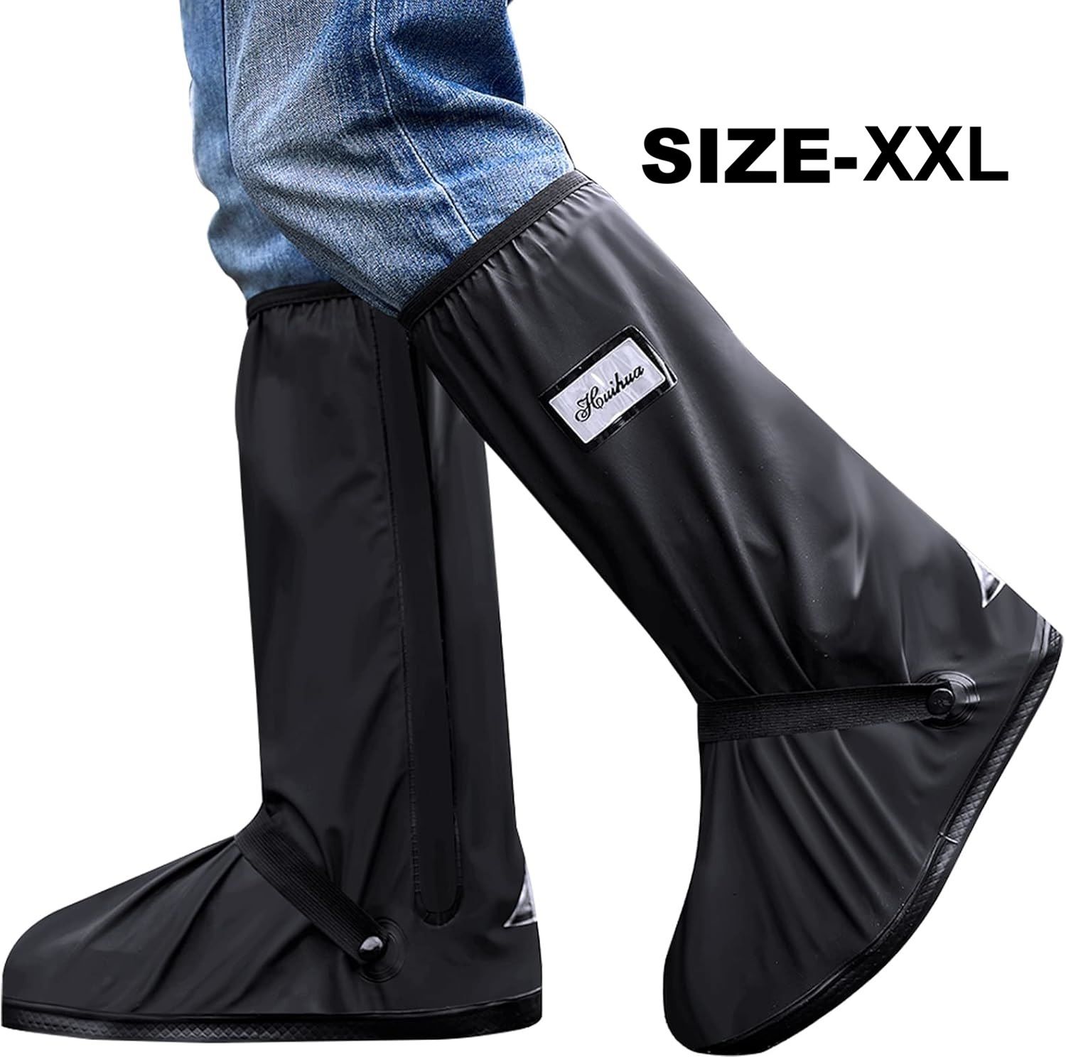 Waterproof Rain Shoe Cover Non-slip High-tube Water Shoes Silicone Rain Boots Silicone BLACK Boots Shoe Cover, Flat Shoe Cover, High Ankle Shoe Cover