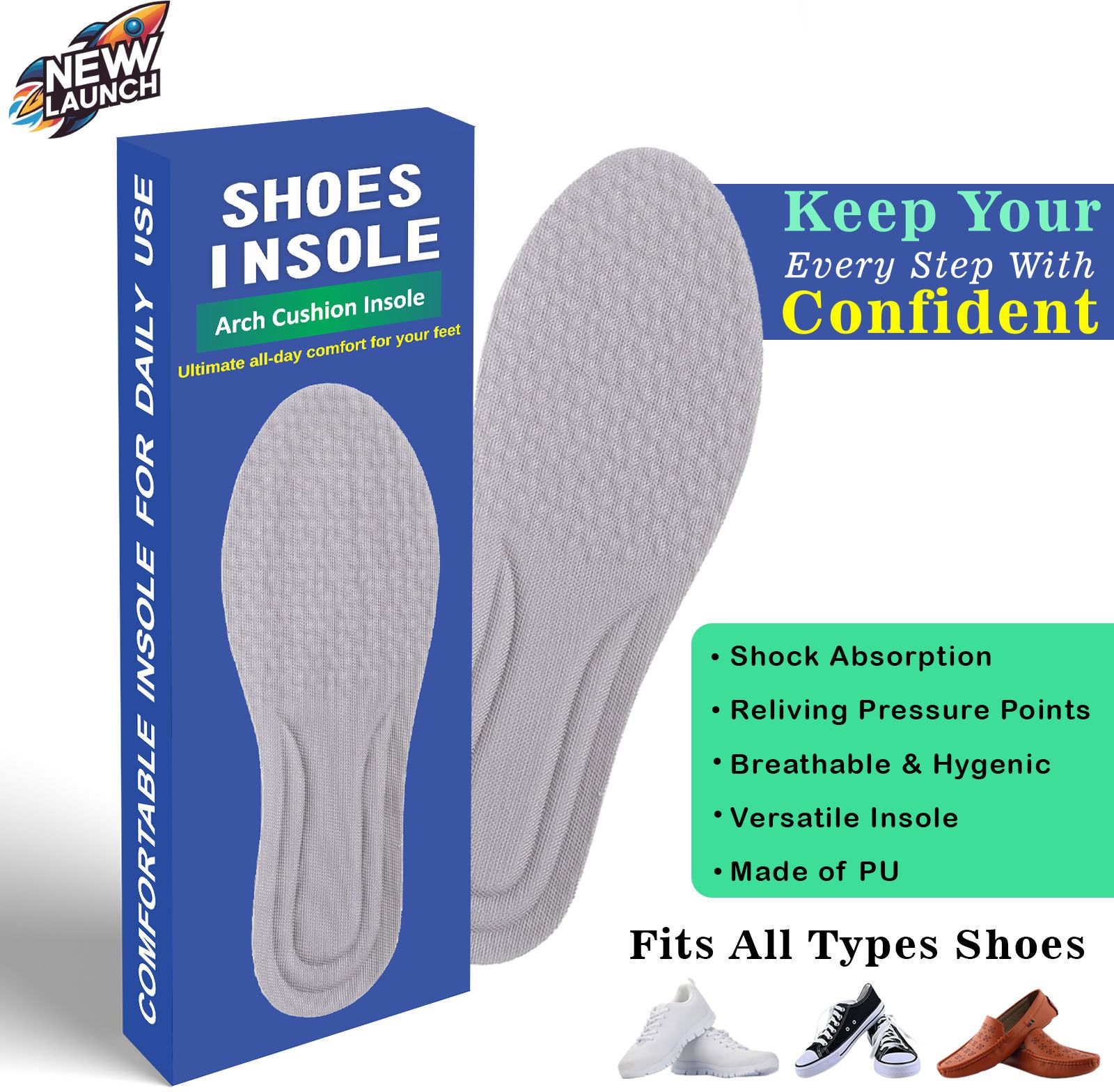 Shoes Pads Soft Insole Sole Protector PU Foam 5D Cushion For Men & Women Form Full Length Sports Shoe Insole-image-46
